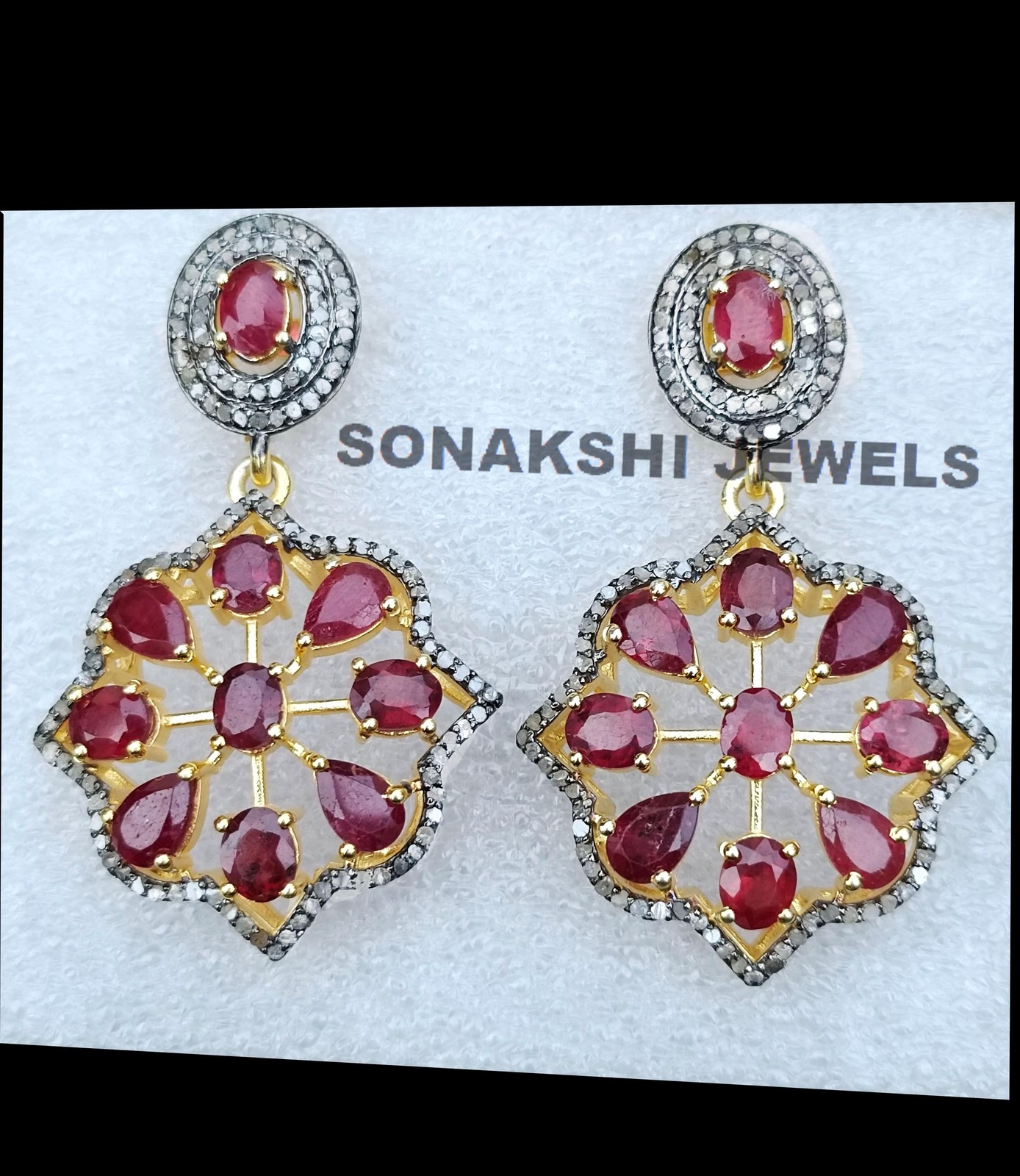 Designer Ruby Gemstone Earring Handmade Design Pave Diamond Earring