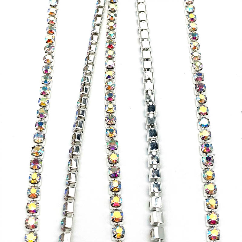 1Yard Glitter Flatback Sew On Rhinestones Chain Glass Crystals With Alloy Claw