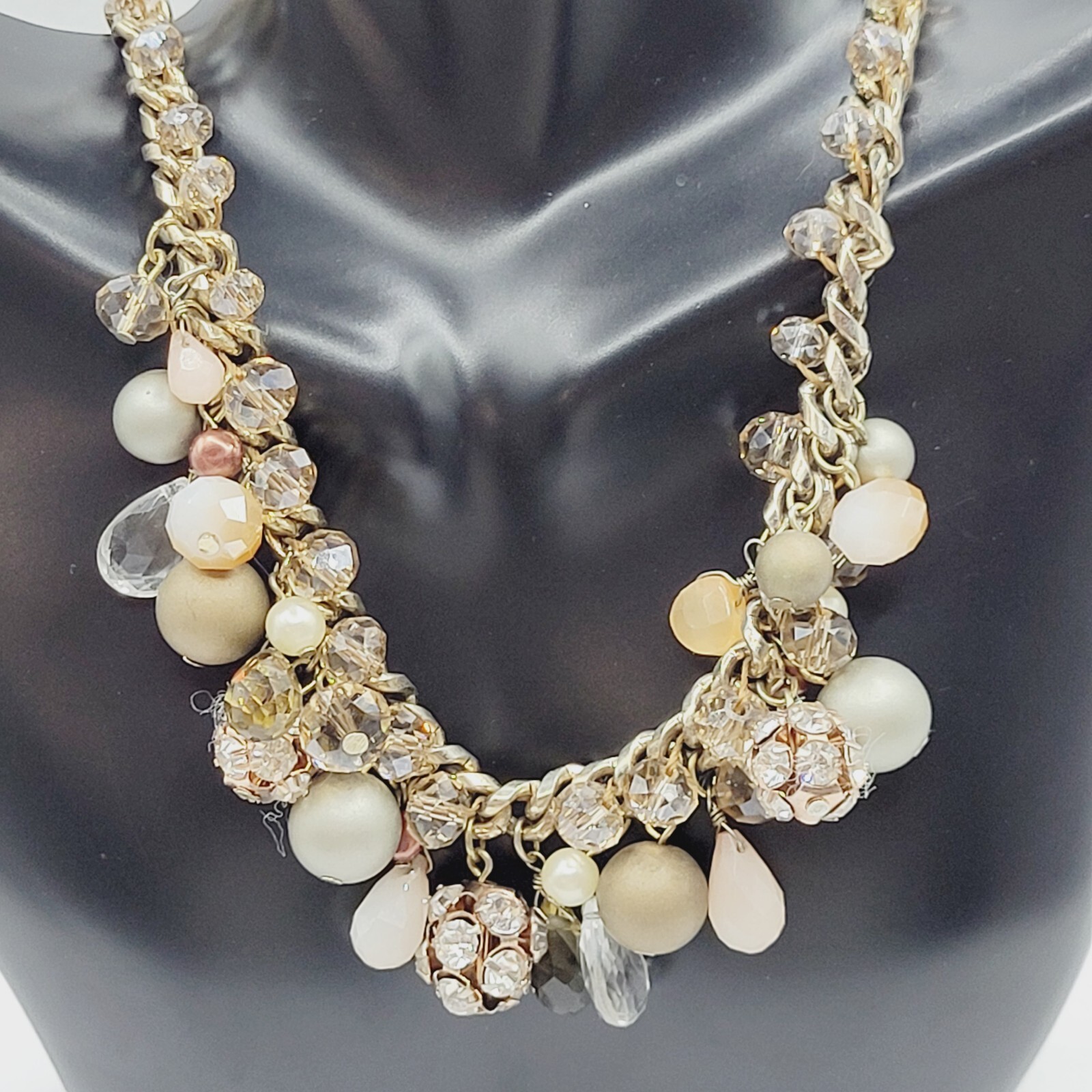 Loft Ann Taylor Sparkling Multi Bead Shape Silver Tone Cluster Necklace Signed
