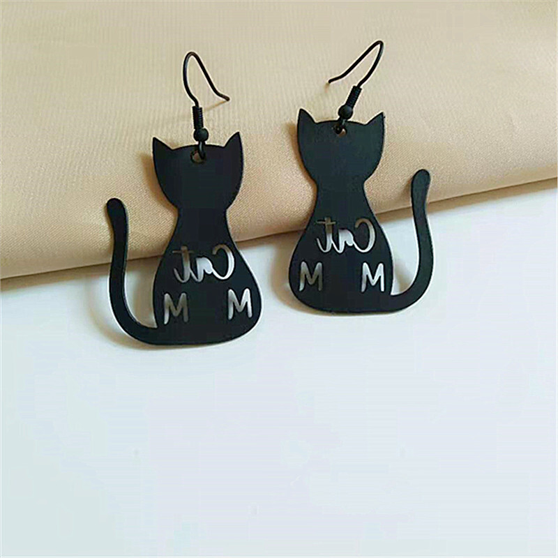 Fashion Black Cat Animal Drop Dangle Earrings Stud Women Halloween Party Jewelry