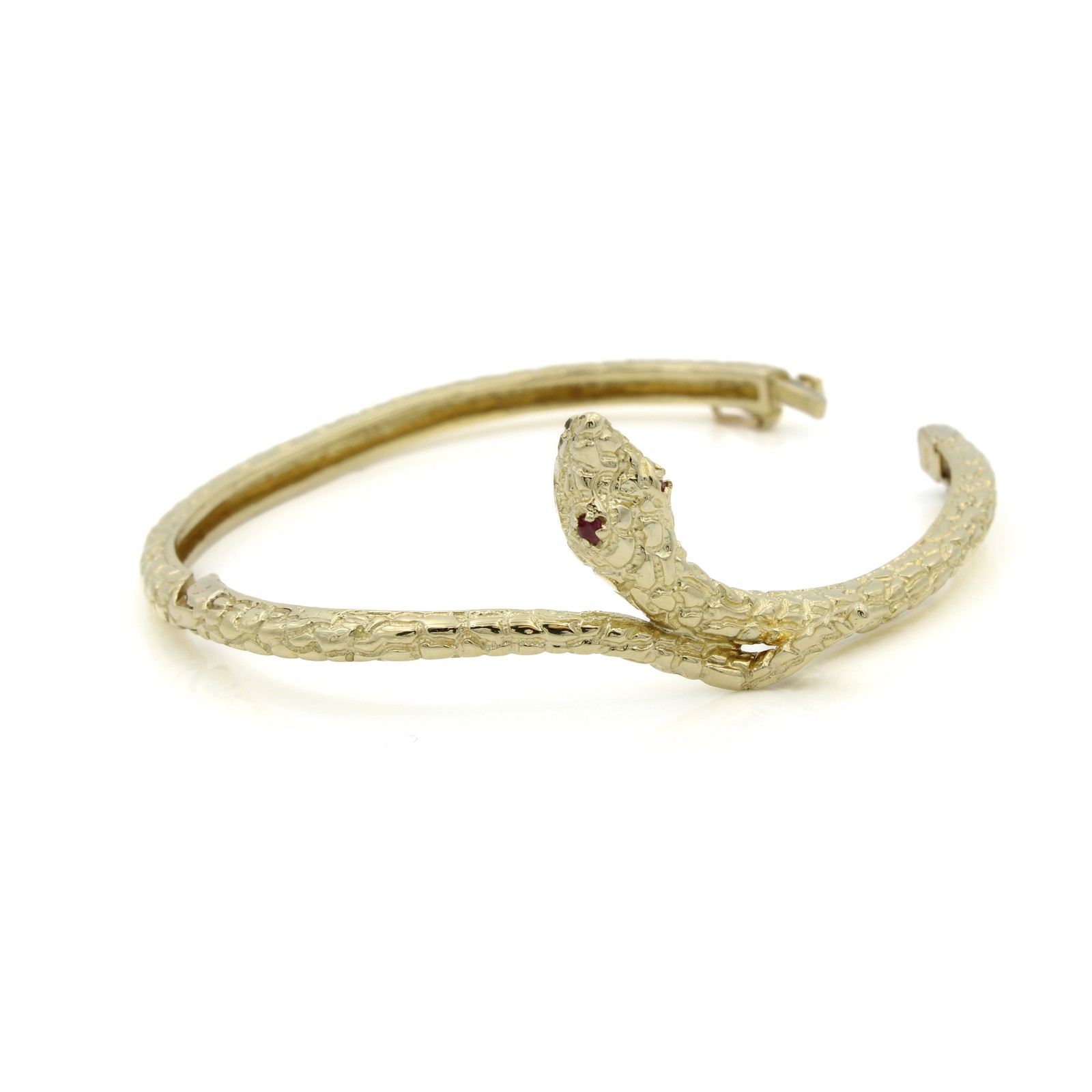 14k Yellow Gold Snake Motif Size 6.5 Inch Hinged Bangle Bracelet #E159196-1
