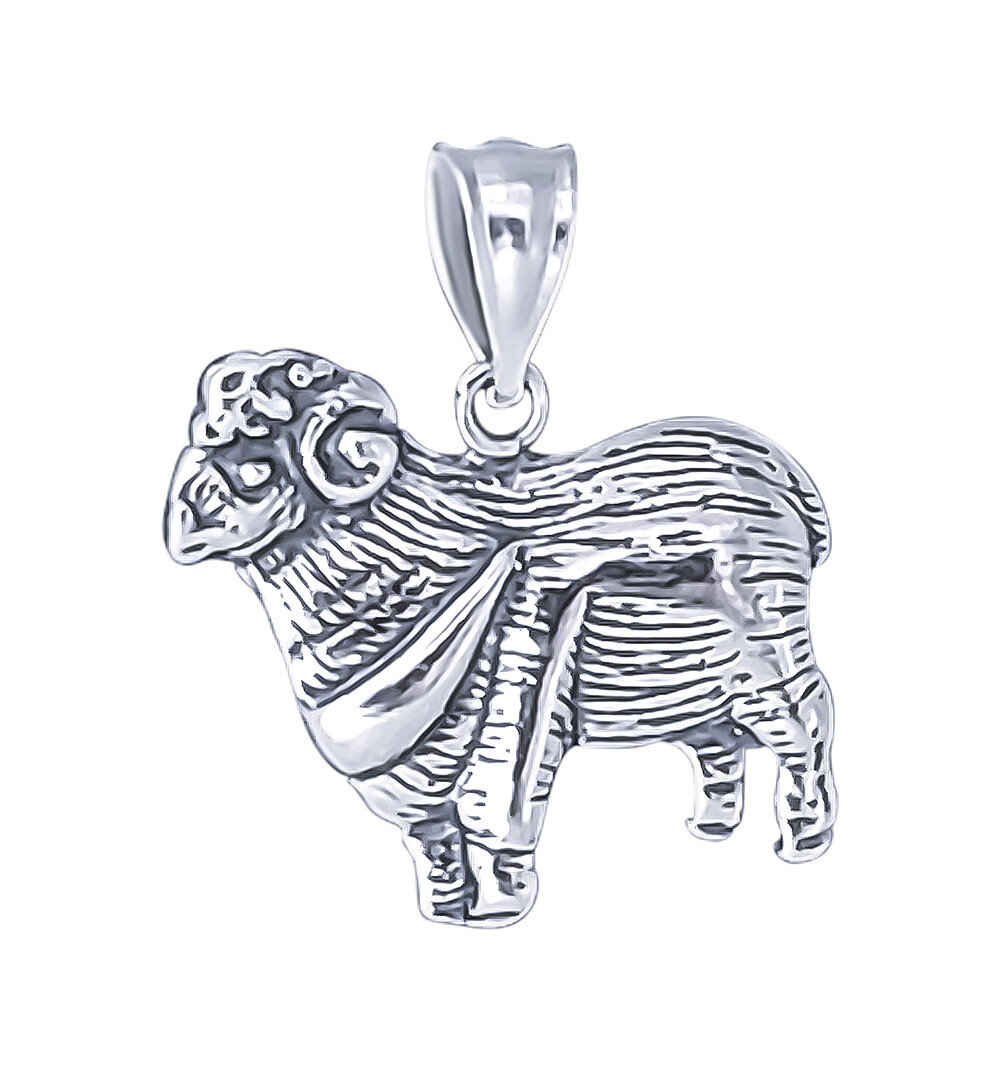 Sterlig Silver Ram Charm Pendant Oxidized Finish with 18 inch Necklace