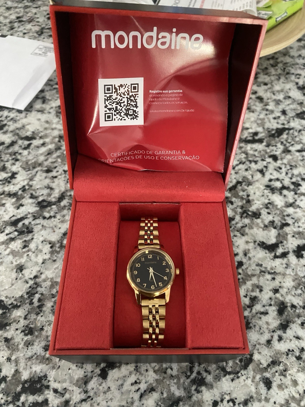 Mondaine 32225LPMVDE1 Women’s Gold Tone Quartz Watch Black Dial w/ Box