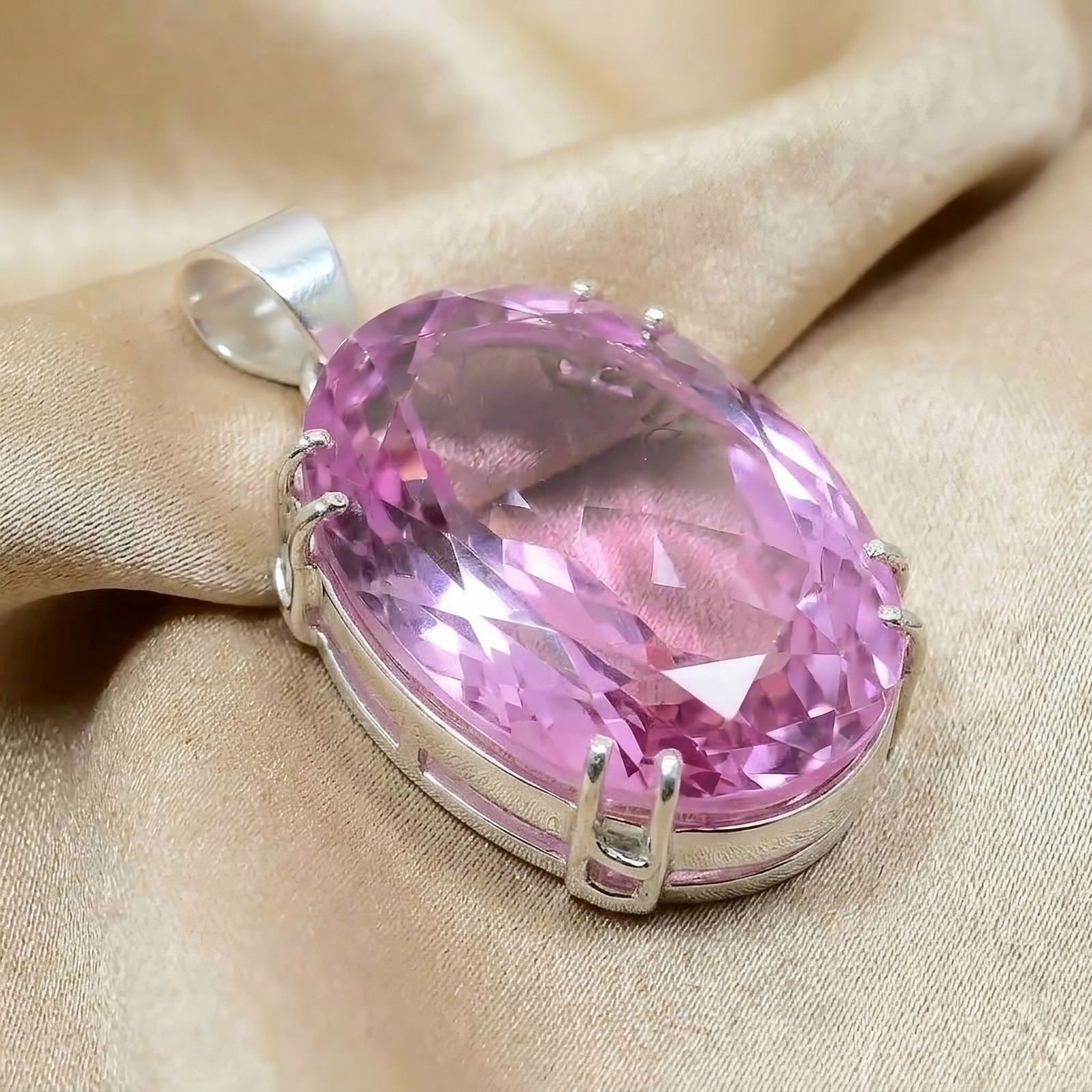 Pink Kunzite Gemstone Silver Pendant 925 Sterling Silver Jewelry Pendant