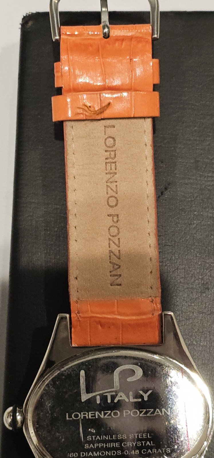 Lorenzo Pozzan ORANGE Diamond Bezel MOP Date Dial Oval Watch LP Italy 746-20-285