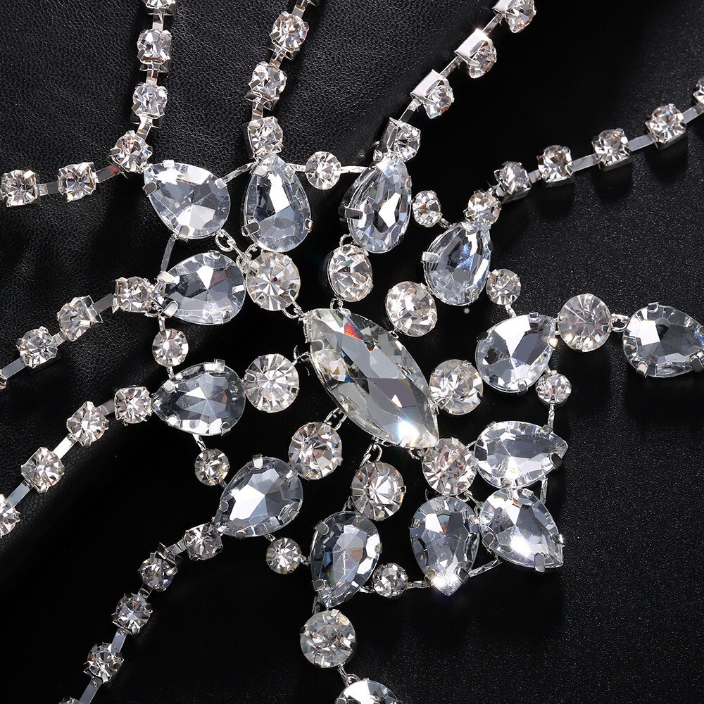 Women Crystal Body Chain Shawl Shoulder Necklace Accessory Gown Match