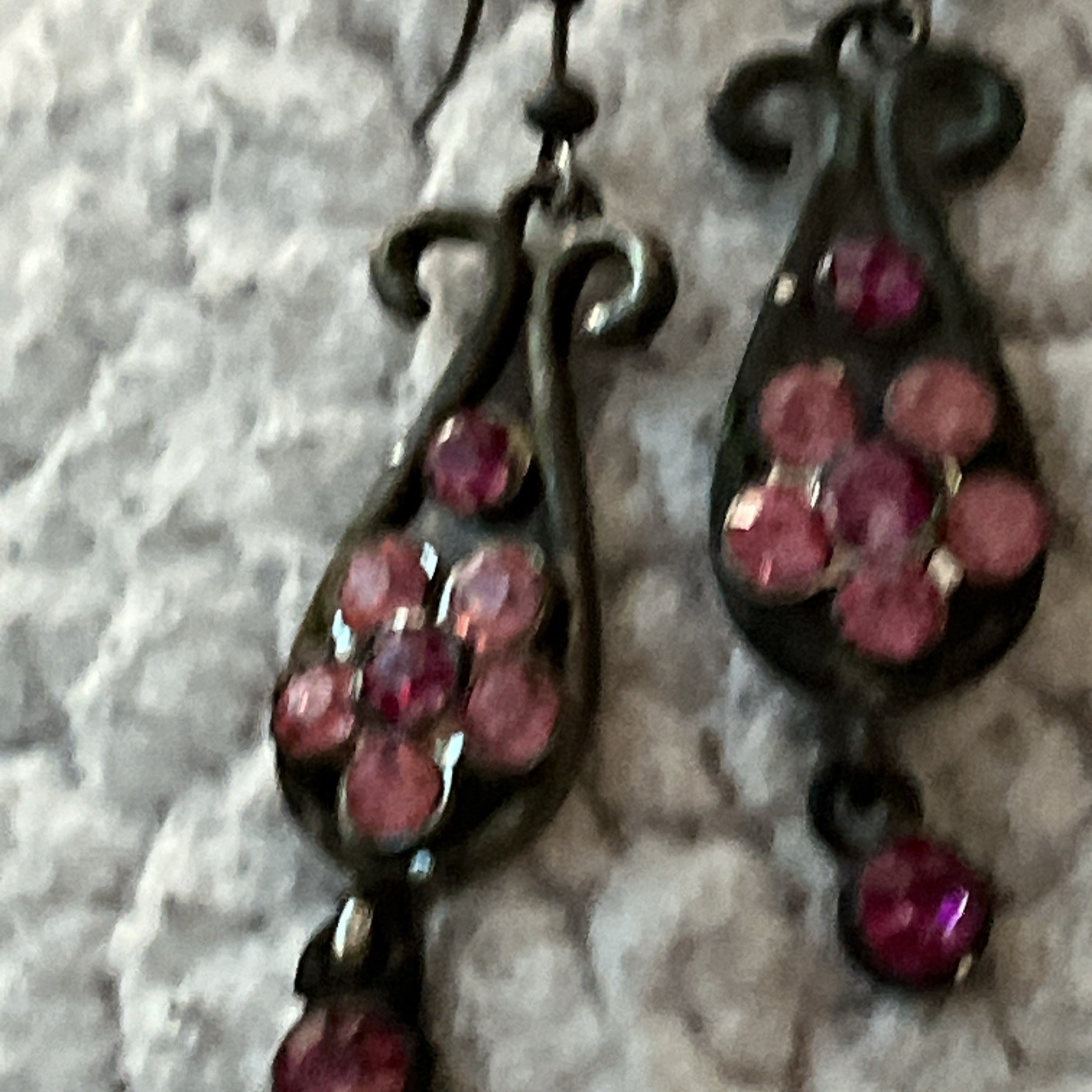 Vintage Earrings Pink Floral Chandelier Shabby Chic Crystal Retro