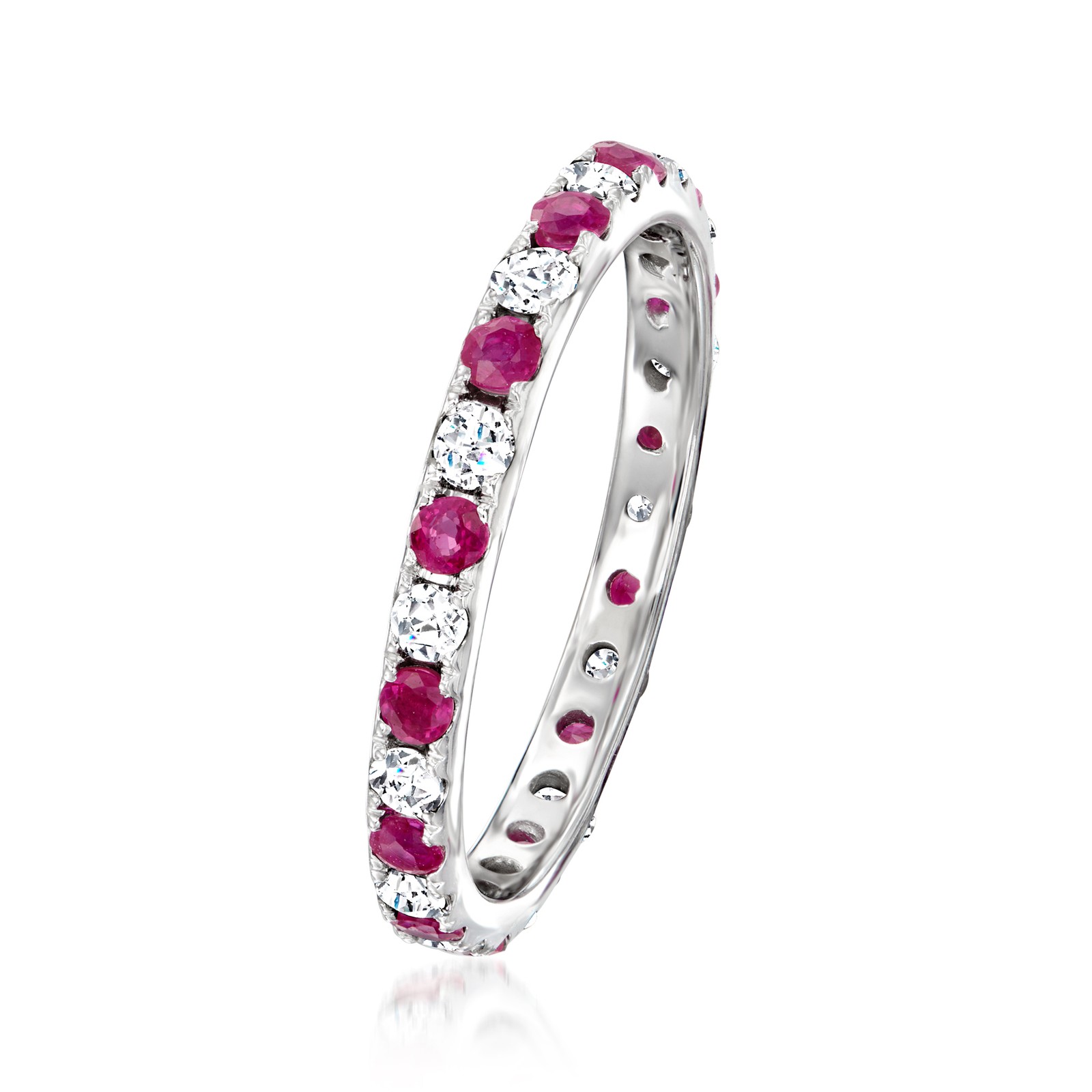 0.70 ct. t.w. Ruby and .50 ct. t.w. Diamond Eternity Band in 14kt White Gold