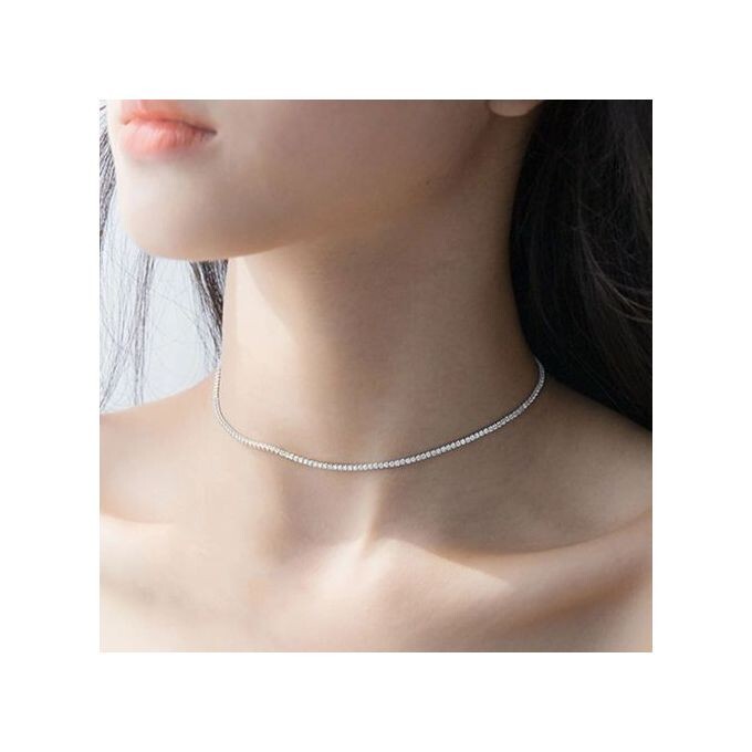 925 Sterling Silver Tennis Choker Necklace – White CZ Stones | Valentine’s Gift