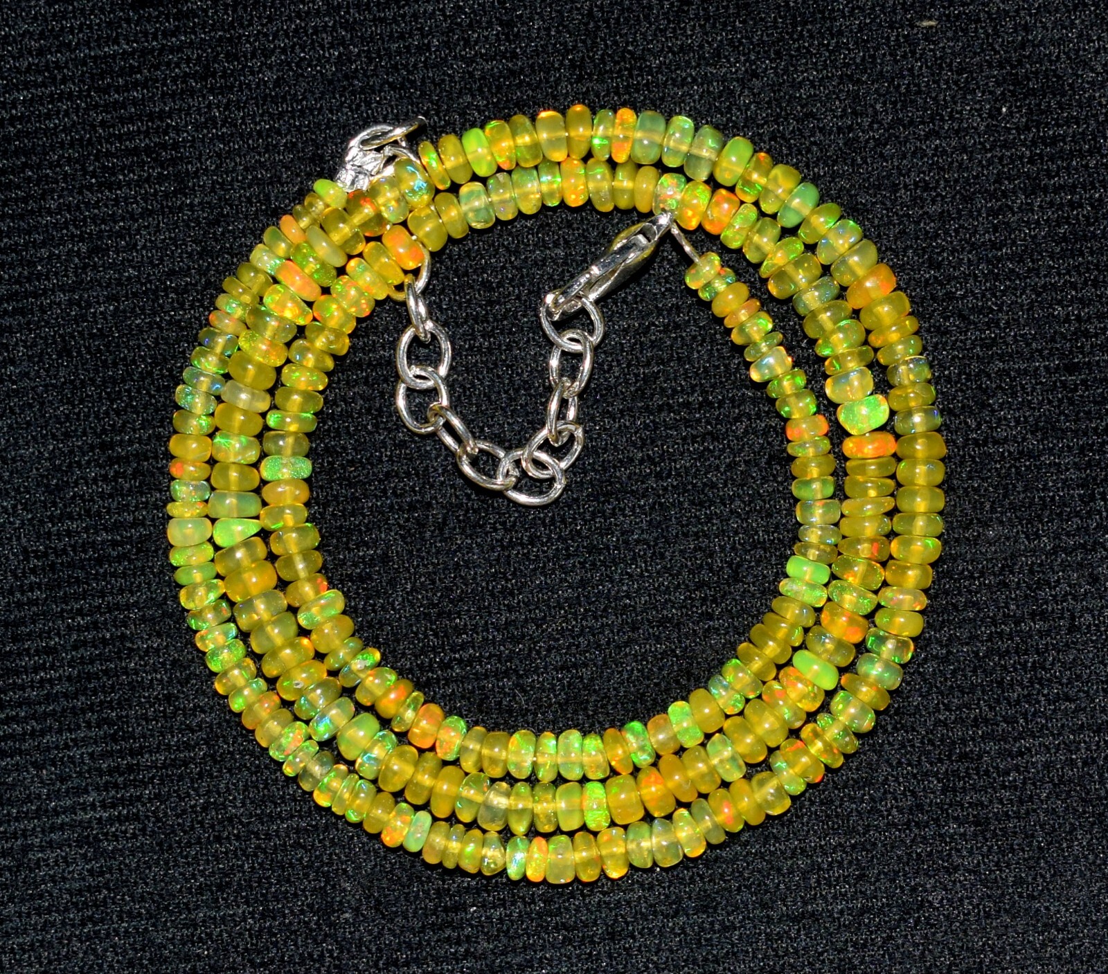16″Natural Ethiopian Yellow Opal Wello Fire Opal Gemstone Bead Necklace 3-4mm