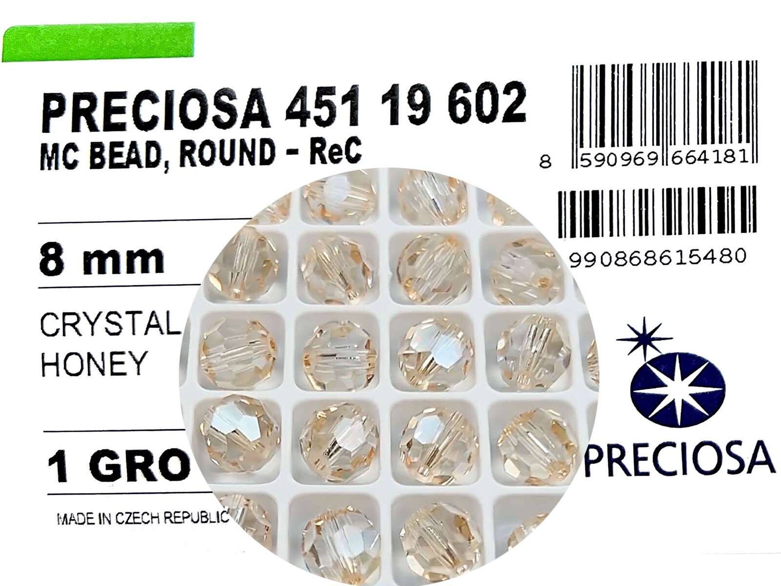 Genuine Preciosa Czech Round MC Crystal Rosary Beads Crystal Honey coated, 8mm