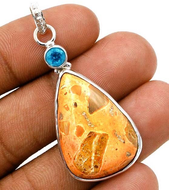 Natural Tube Agate & Topaz 925 Solid Sterling Silver Pendant Jewelry @B13-4