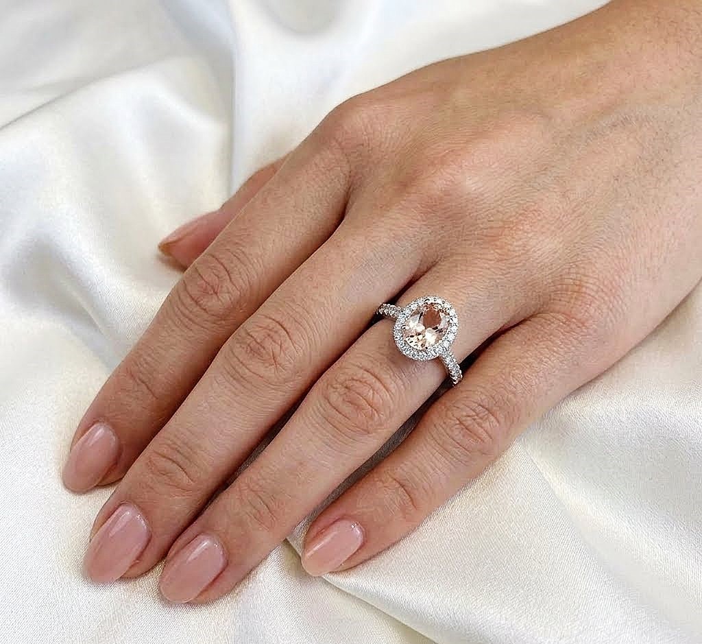 3.40 Carat Fancy Vivid Pink Oval Cut IGI Lab Created Diamond Ring 14k White Gold