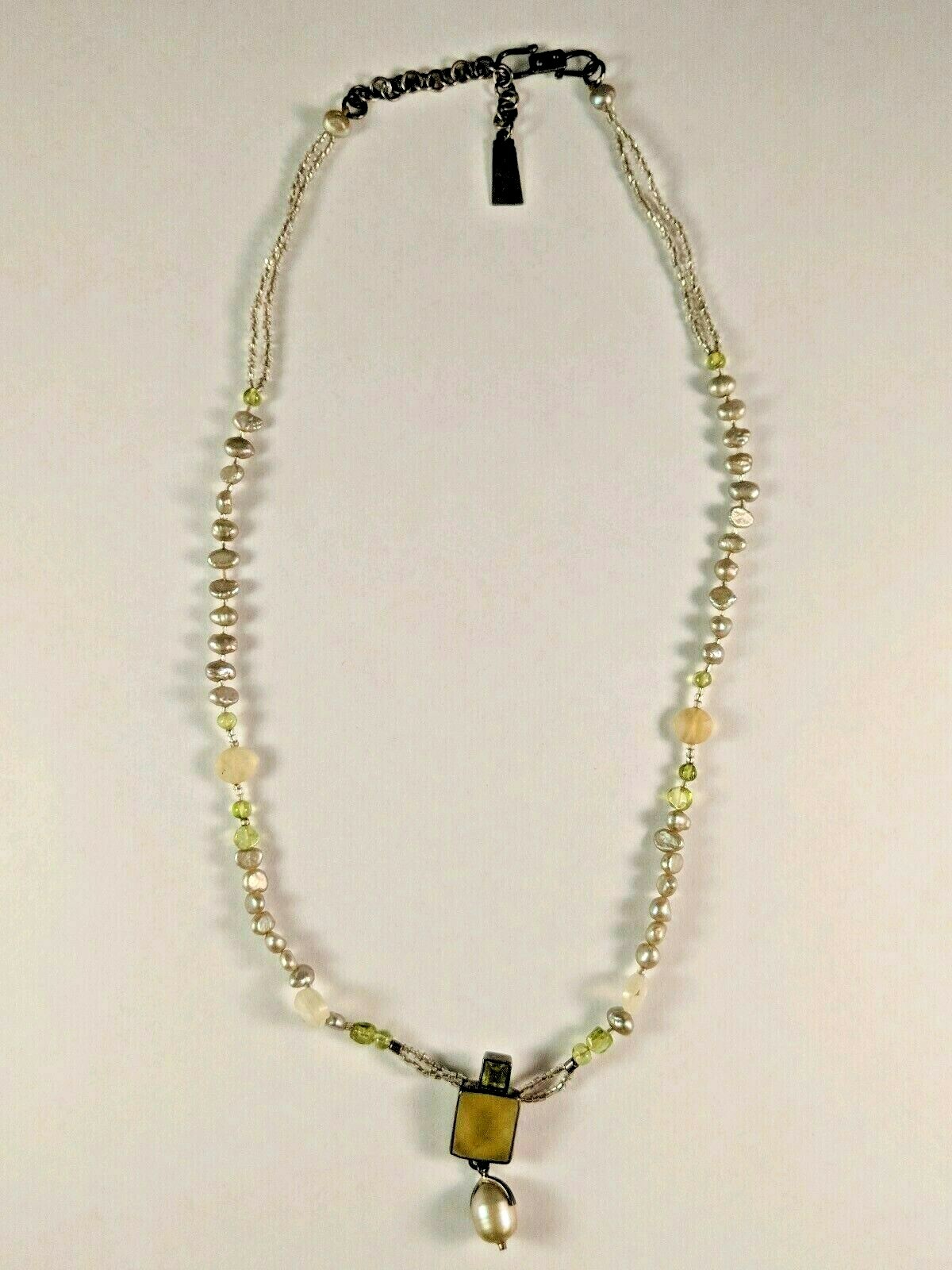 Vintage Camenae Necklace With Pearls JLR 925 Singed Sterling Green Pendant