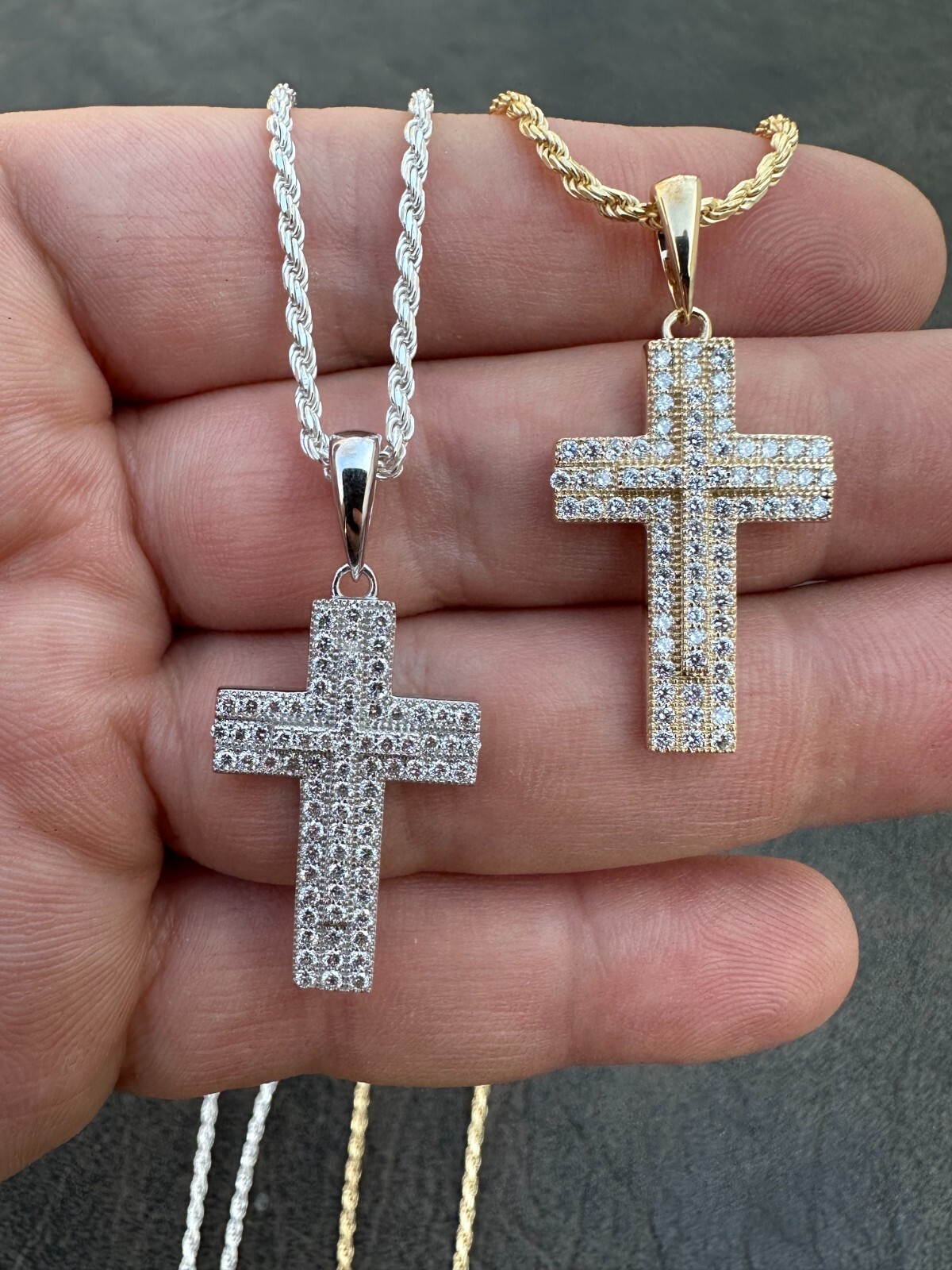 0.89ct VVS Real Diamond Iced Cross Pendant Natural 925 Silver Necklace Pendant
