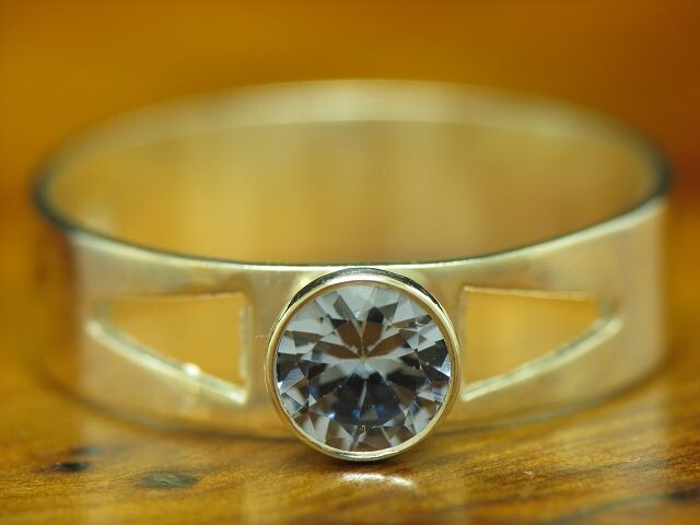 830 silver ring with synth. Aquamarine Trim / Real Silver / RG 53 / 1.5g