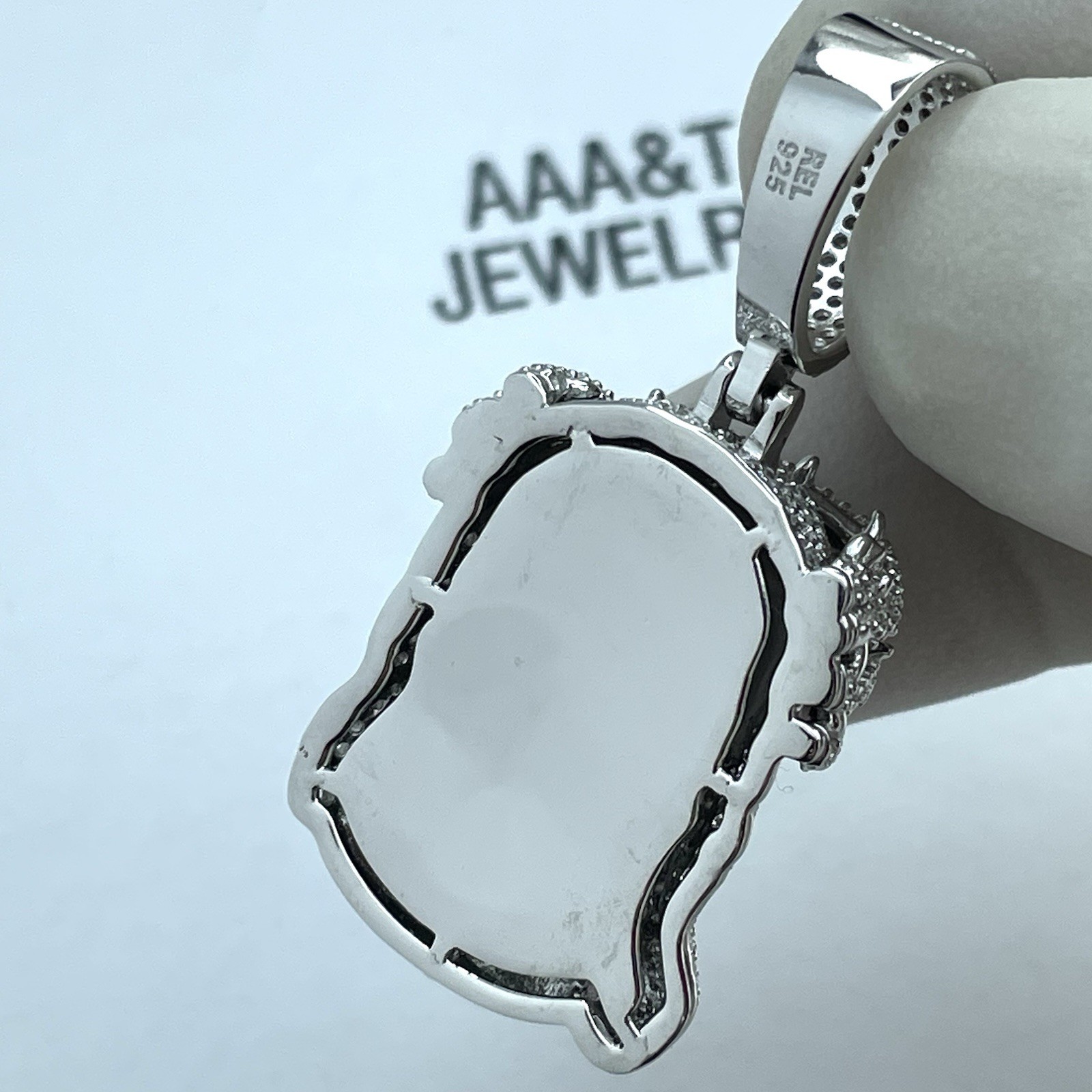 REAL 925 STERLING SILVER CUBIC ZIRCONIA JESUS FACE PENDANT