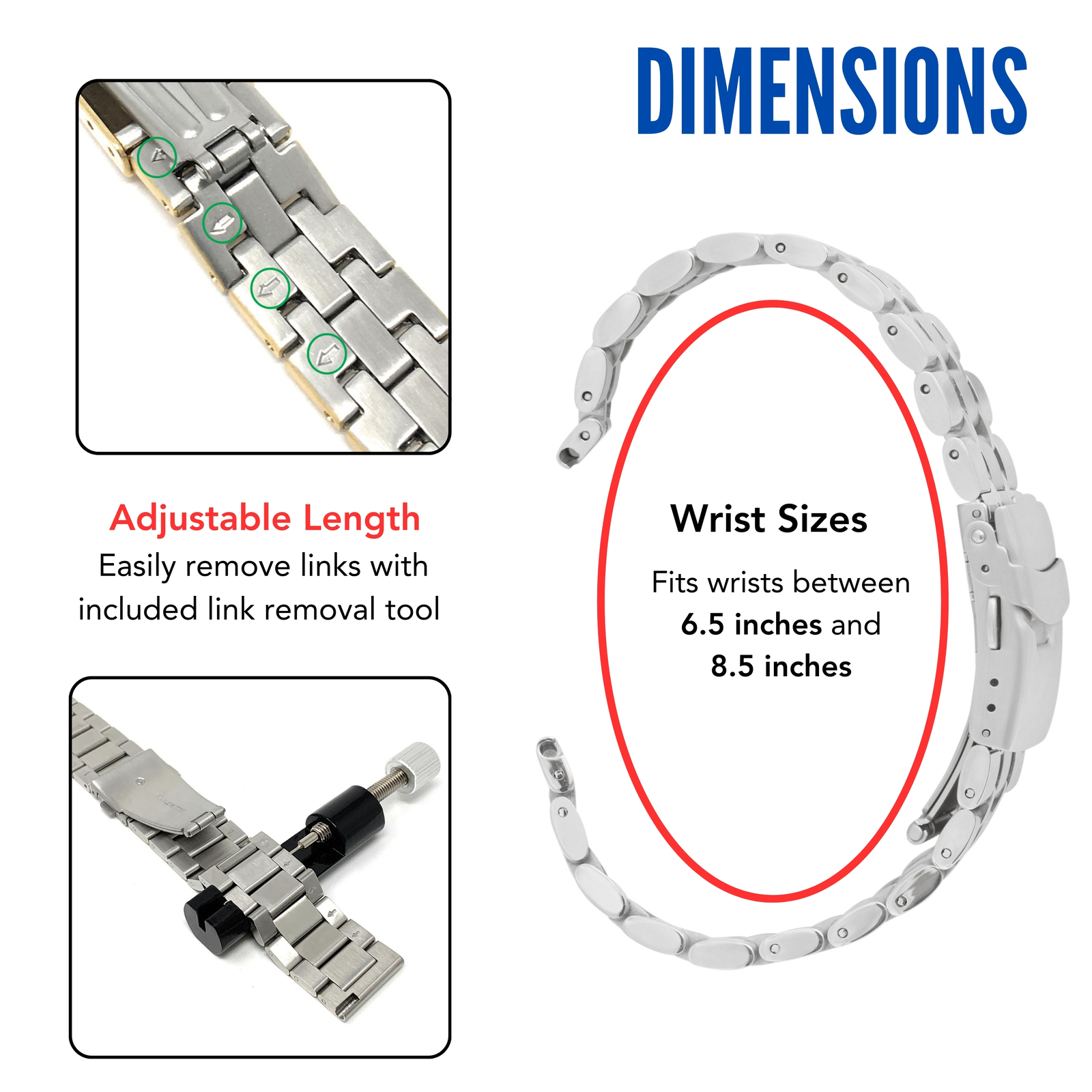 22mm Steel Metal Watch Band Brick Link Strap for Armand Nicolet JH9 M02 M02-4
