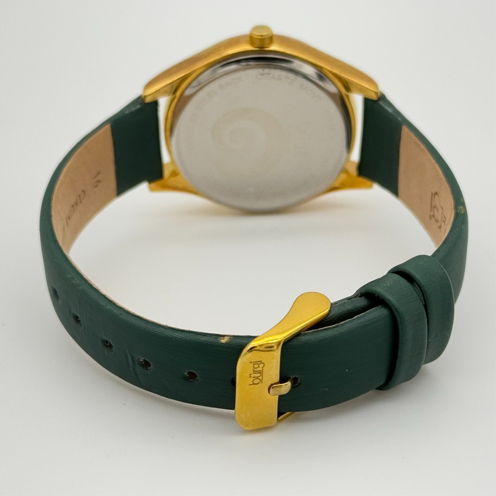Women’s BURGI Swarovski Swirl Diamond Marker Watch, Green Leather, 34mm BUR201GN
