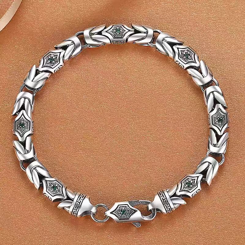 Pure S925 Sterling Silver Chain Men Women 7mm Byzantine Link Bracelet 7.1-8.7in