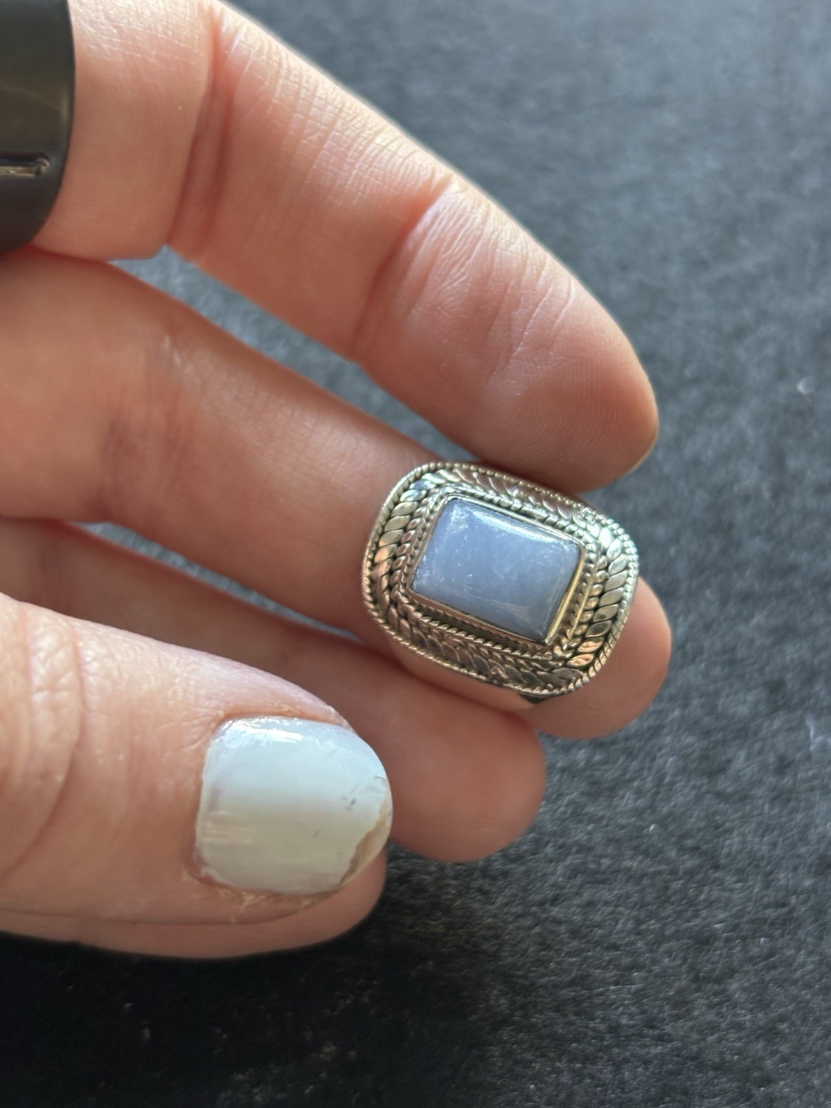 Silver (stamped 925) Square Blue Quartz Set Cocktail Signet Ring Size 7