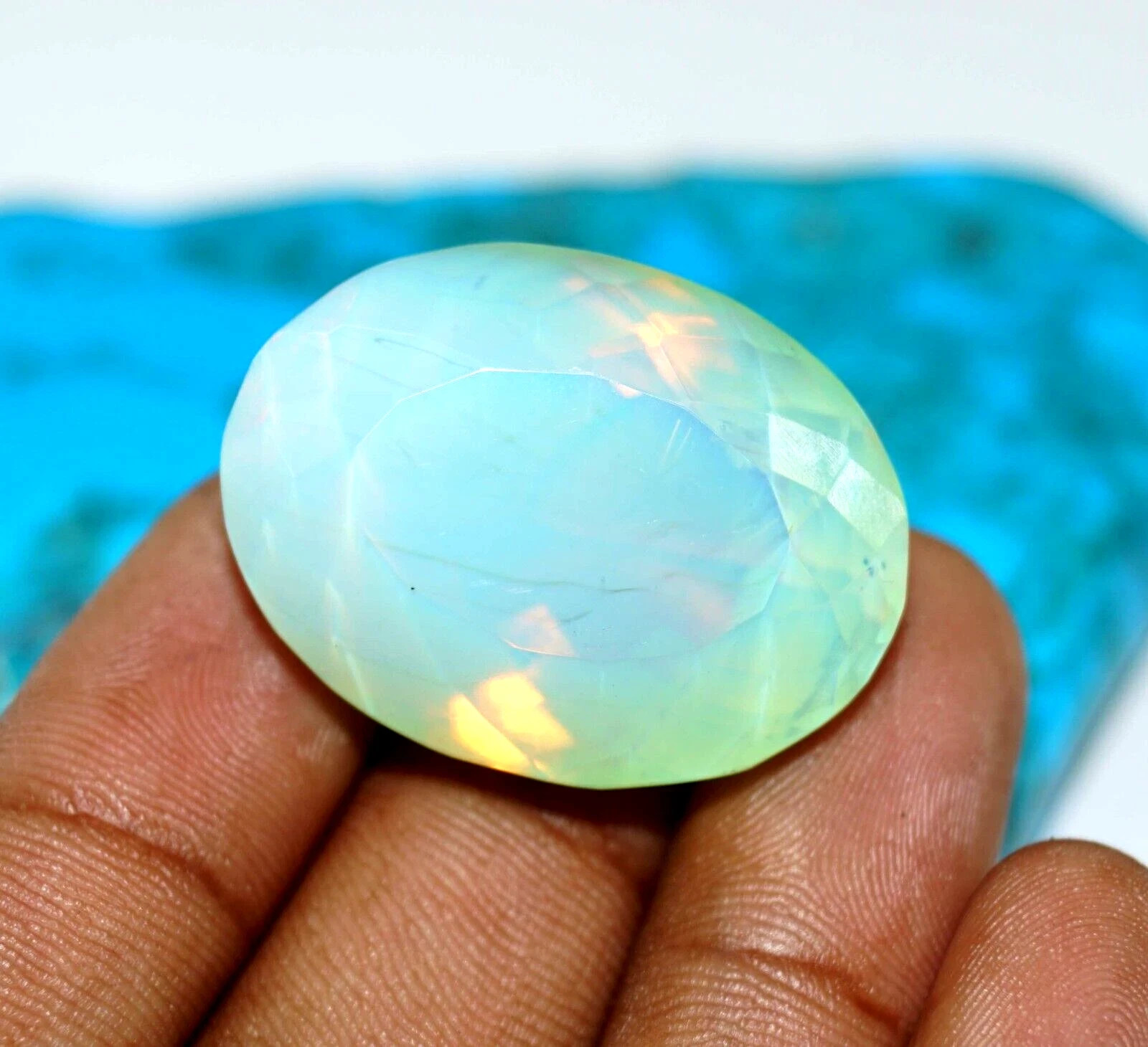 Natural Green Fire Opal Oval Cut Welo Australian 81.60 Ct Loose Gemstone 4 Ring