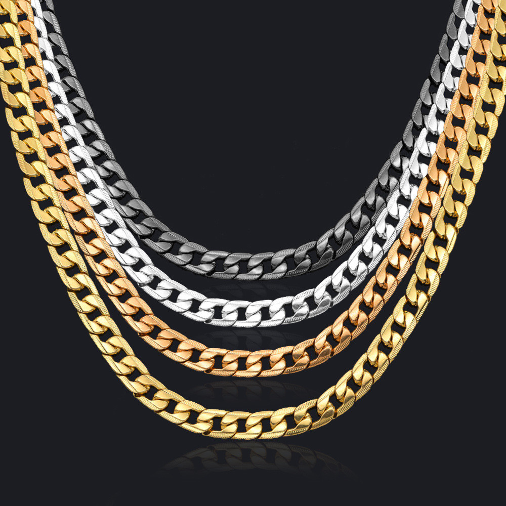 Curb Chain Necklace for men 24” 10mm Black/Silver/Rose/18K Gold Plated Cuban