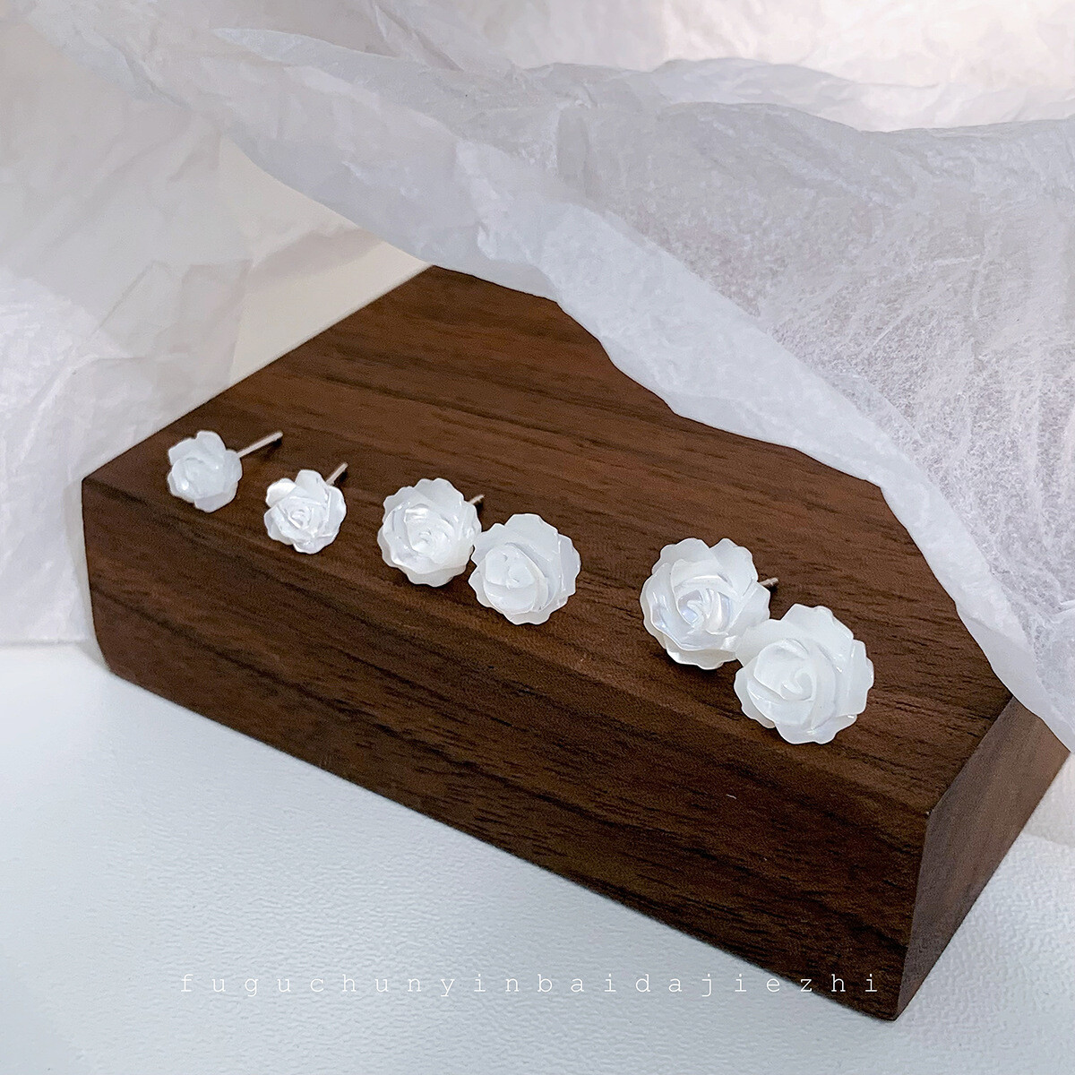 6/8/10mm 925 Sterling Silver Mother of Pearl Rose Flower Stud Earrings Gift Box