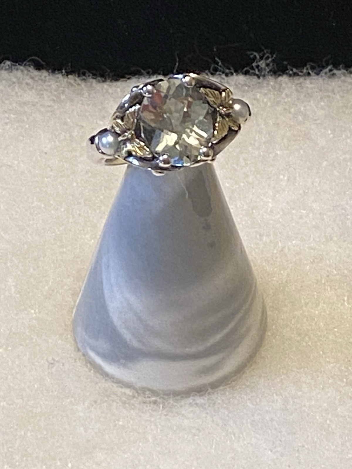 ANN KING Sterling Silver 18k Gold Light Green Pearl Butterfly Ring Size 9.5