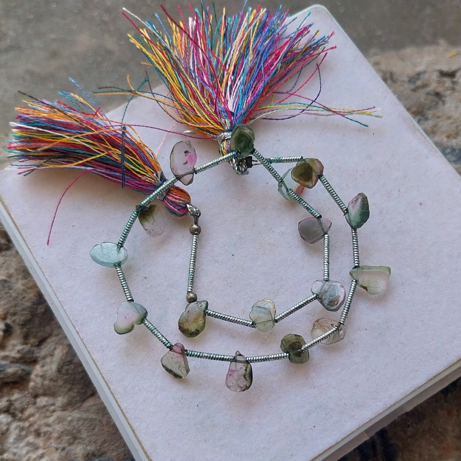 15 Carat Natural Watermelon Green Bi-Color Tourmaline Slice 8 Inch Necklace
