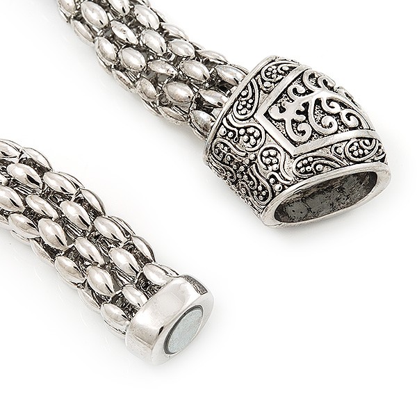 Rhodium Plated Mesh Magnetic Necklace – 40cm Length