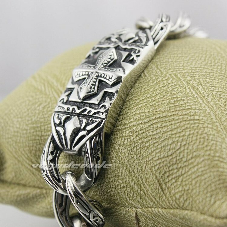 Stainless Steel Cross Link Chain Mens Biker Bracelet Punk Jewelry 5C016A