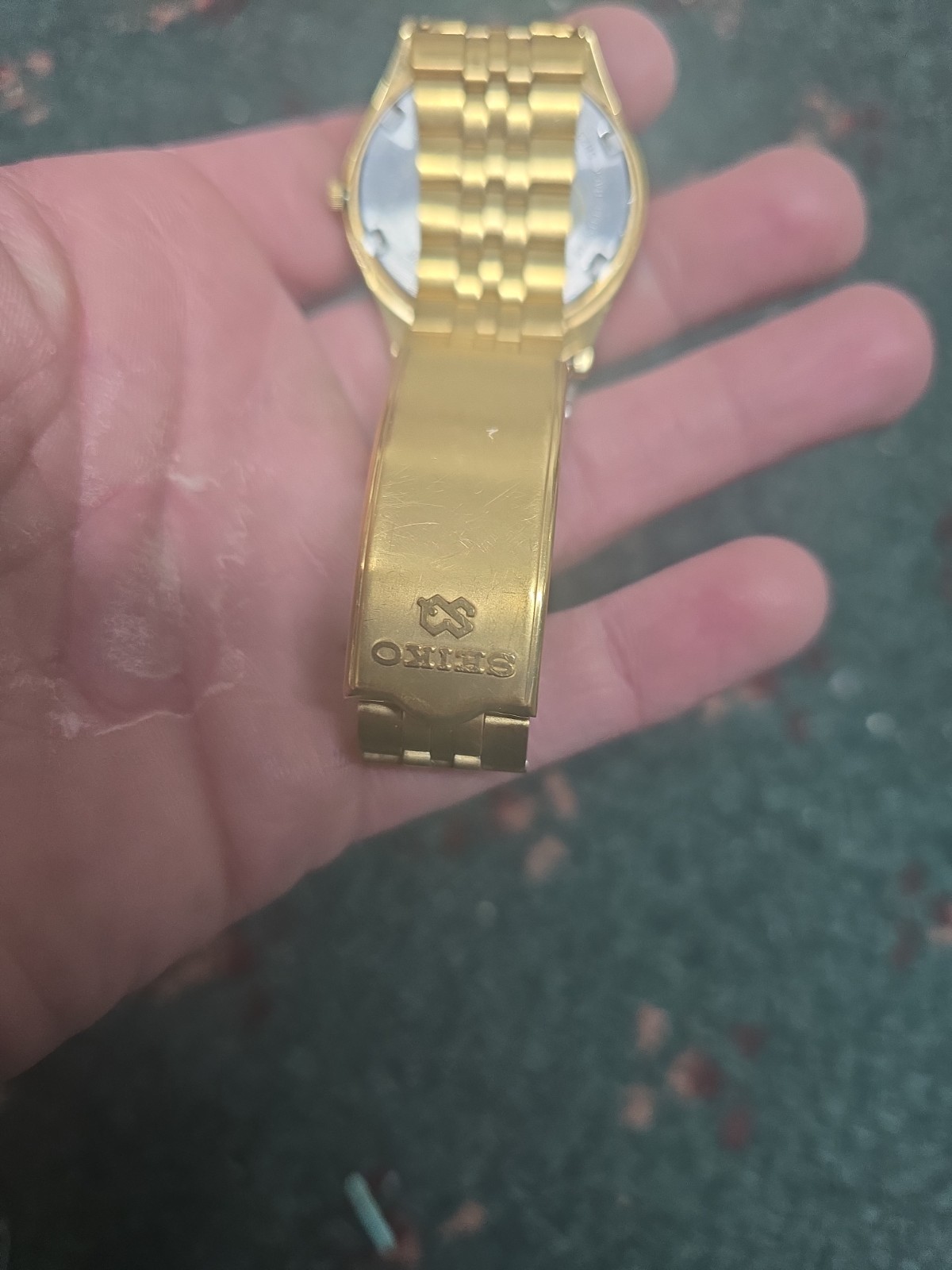 Seiko SQ Watch Men 35mm Champagne Dial Gold Tone Daydate 5y23-8049 New Battery B