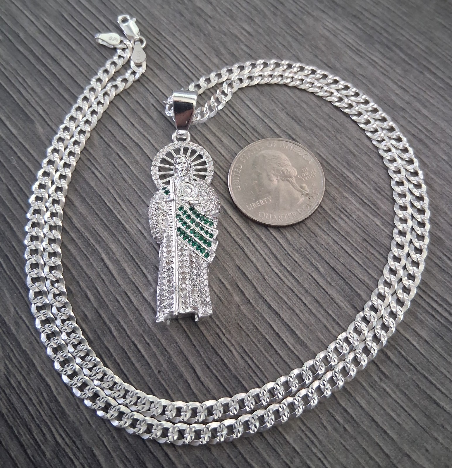 cadena y san judas c/z plata 925 / sterling silver chain & st jude 24″ 3.7mm