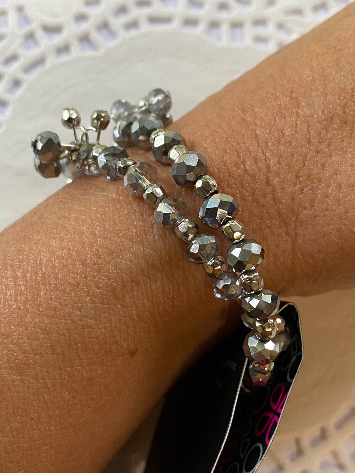 Paparazzi Sink or Shimmer Silver, Hematite, Smoky Crystal-Like Beads Stretchy