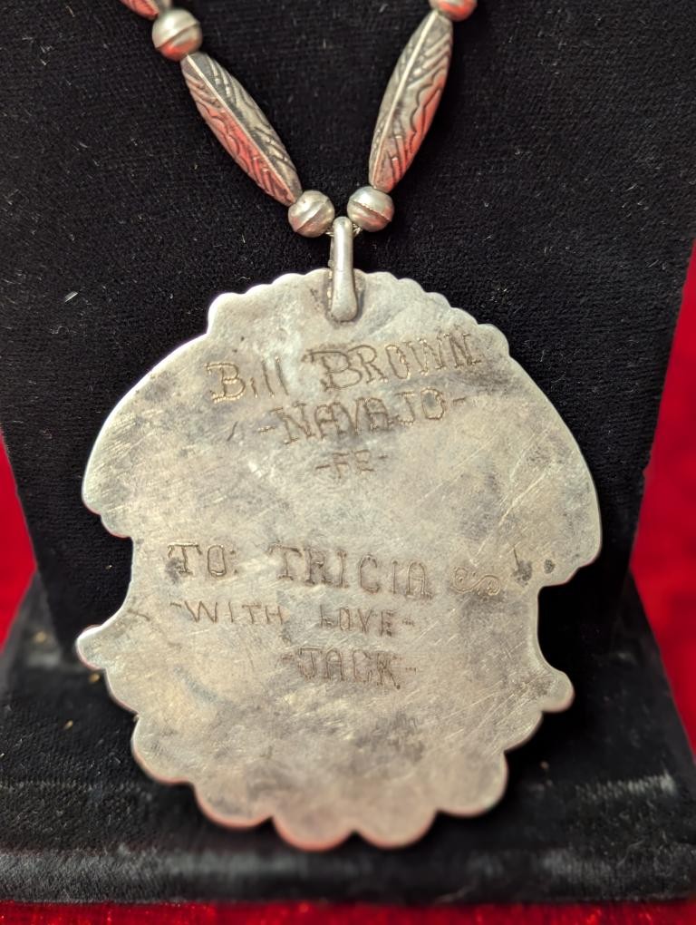 NAVAGO STERLING SILVER NECKLACE LARGE MEDALLION (MB) INITIALS (THU009863)