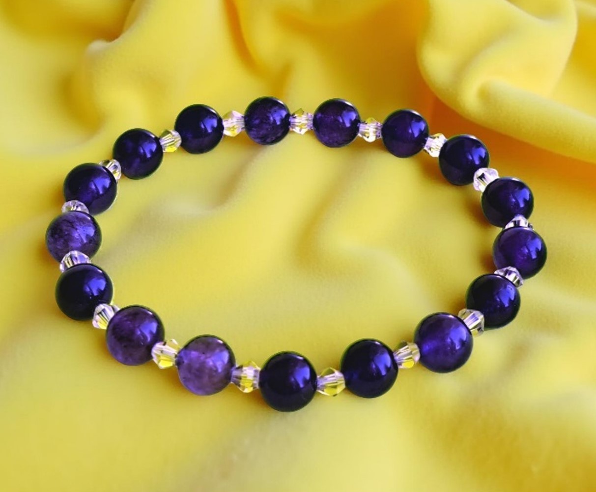 Handmade Amethyst & Crystal Heirloom Bracelet – 18.25 cm / 7.2 in Stretch Fit