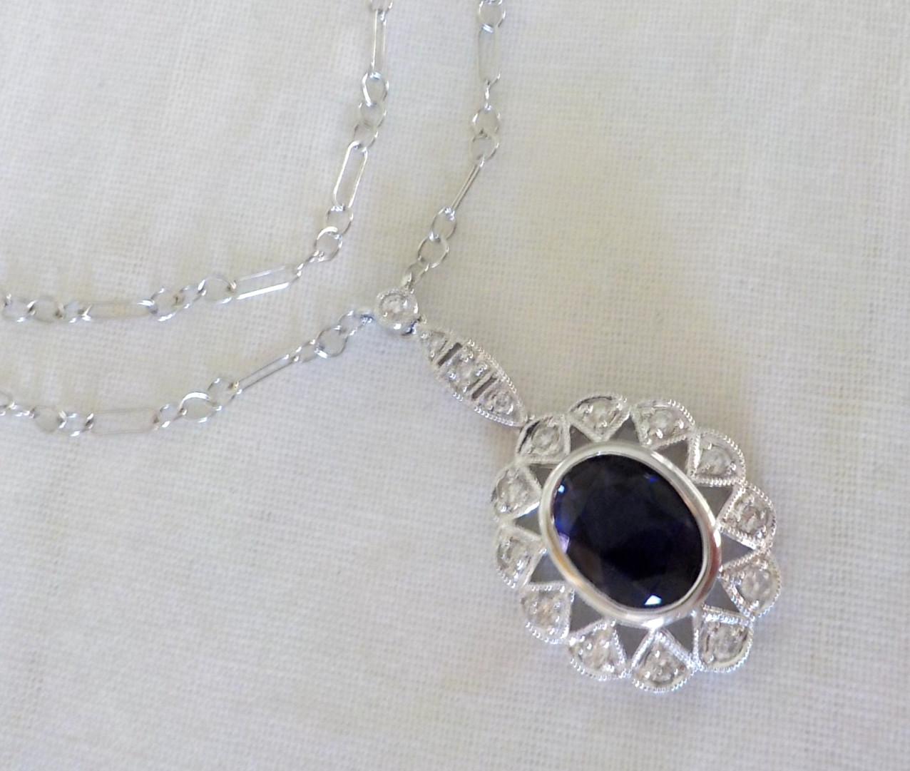 Dazzling 14K White Gold Iolite Diamond Necklace – 4.63 gms, 18 in, 1.60 ctw