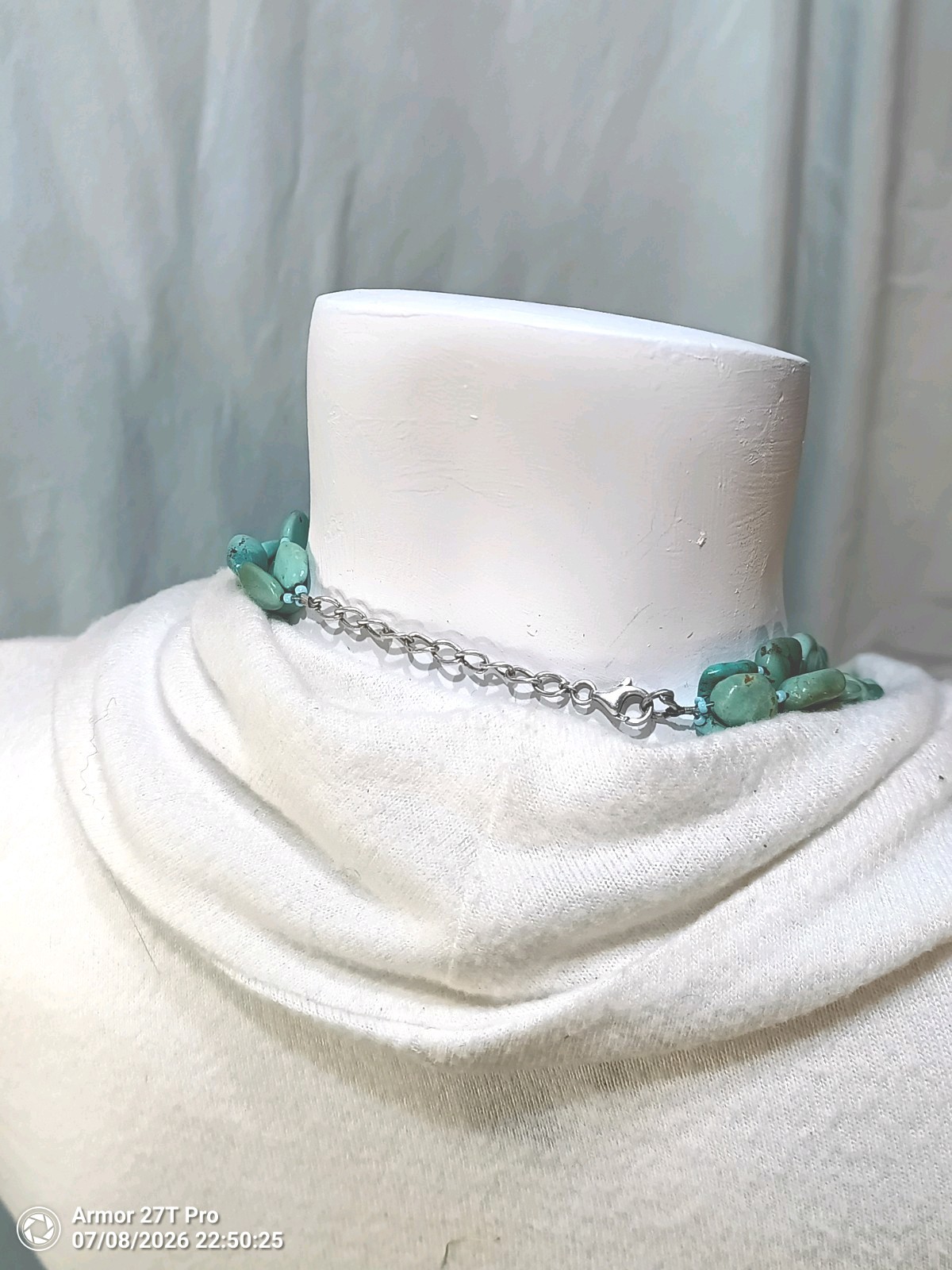 Chunky 3-Strand Genuine Turquoise Nugget Necklace Sterling Silver 925 Clasp 50g