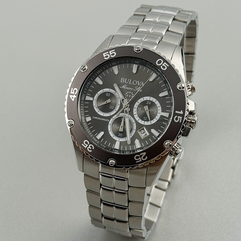 Bulova 98B401 Marine Star Gray Dial Silver Band Quartz Calendar Men’s Watch