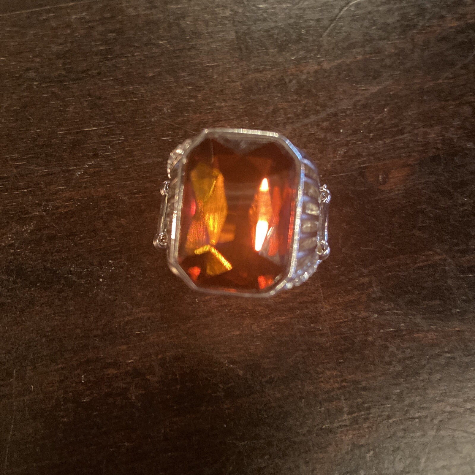 Amber Color Beautiful Large Cocktail Ring Paparazzi Silver Stretch To Fit New