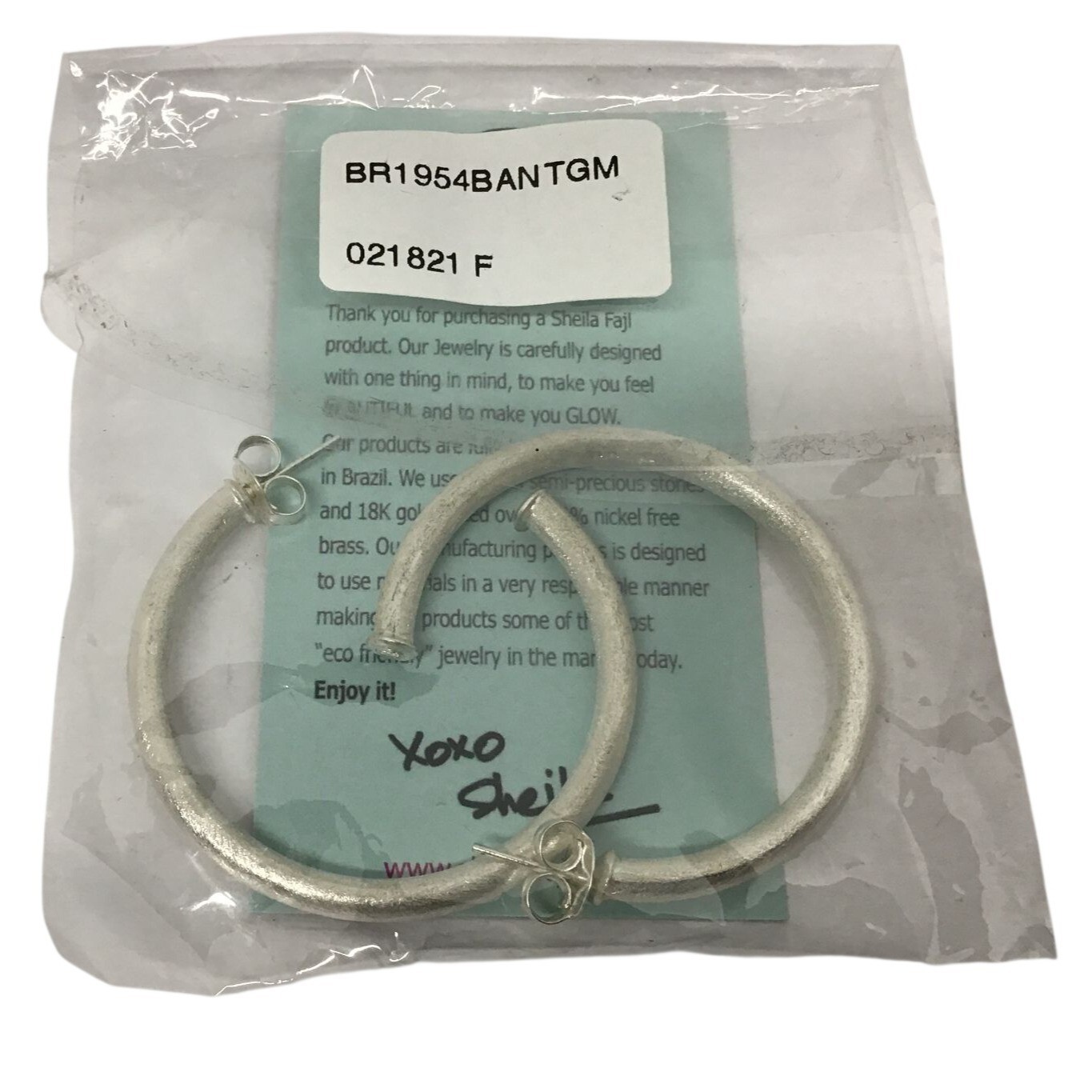 Sheila Fajl Brazil Eco Friendly Silver Tone Lightweight Large Hoop Earrings