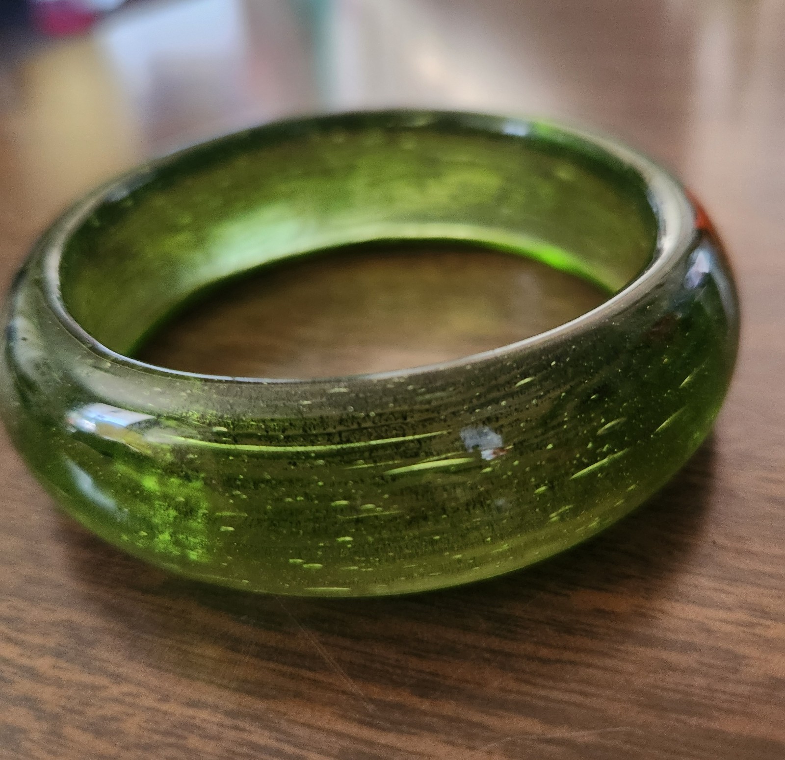 Green Glass Bangle Bracelet Vintage, Multiple Sizes