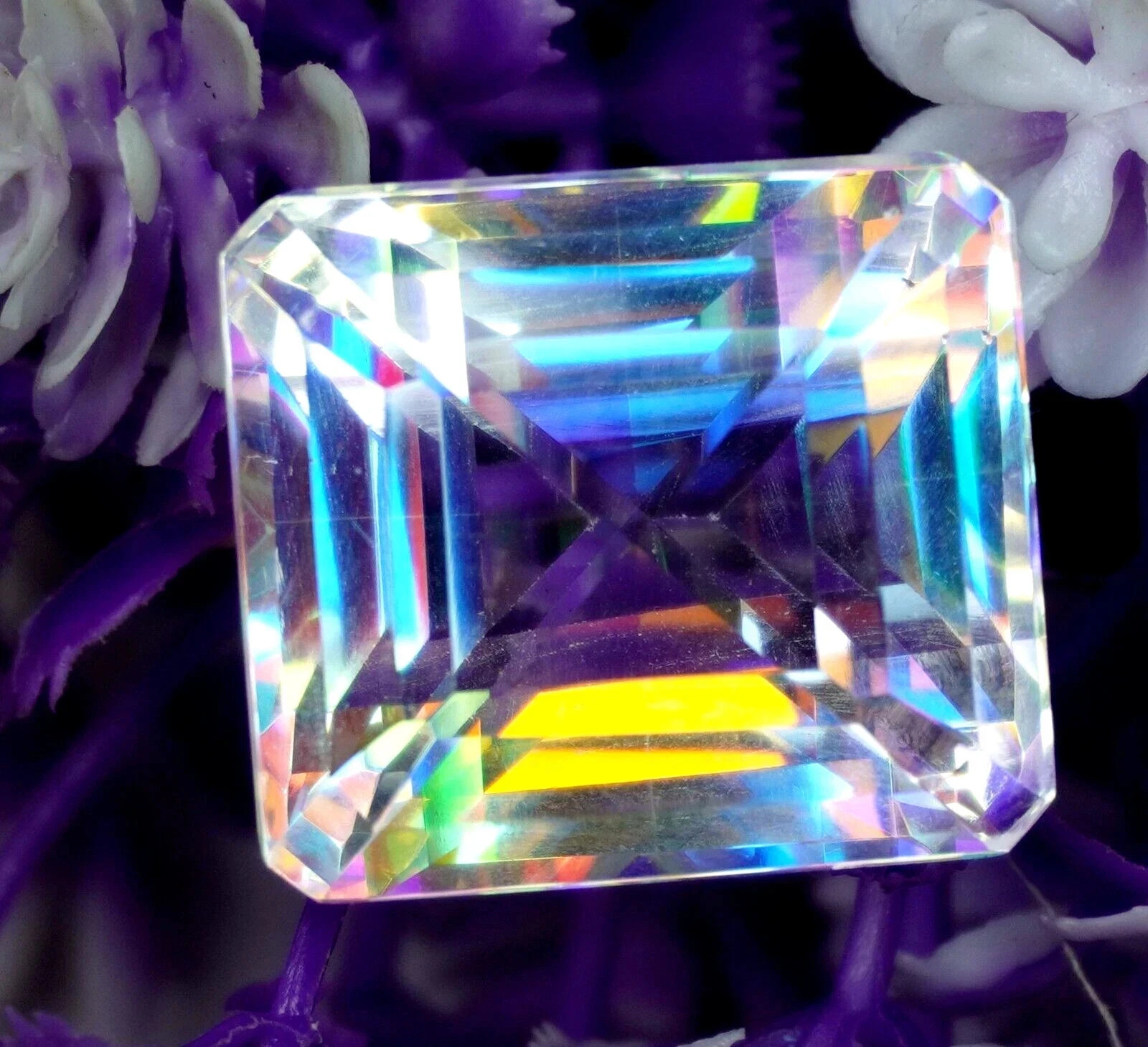 Natural Mystic Topaz Rainbow Color 48.44 CT Emerald Cut Certified Gemstone F02 A