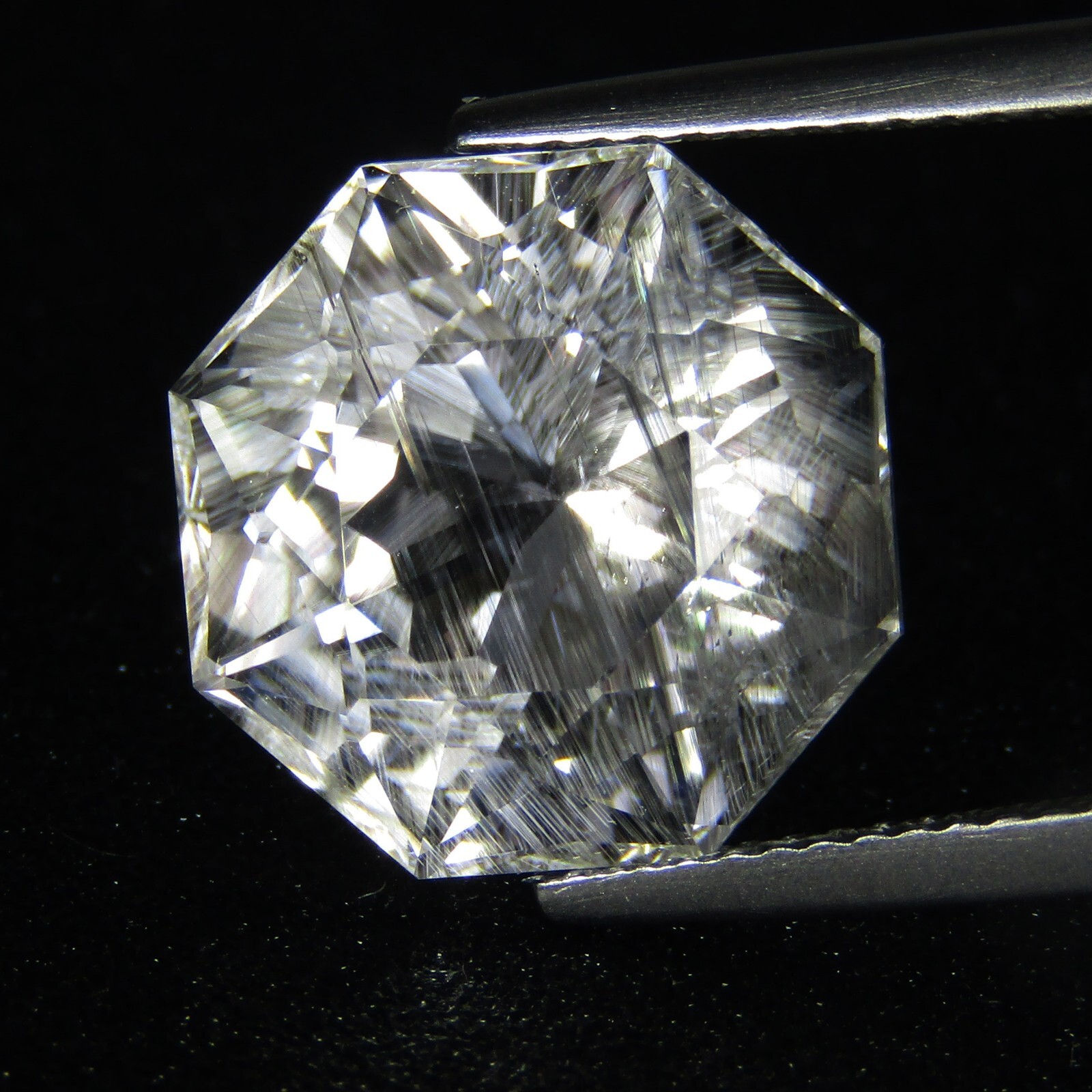 13.30Cts Rarest Natural Rutilated White Topaz 13mm Octagon Cut Gemstone