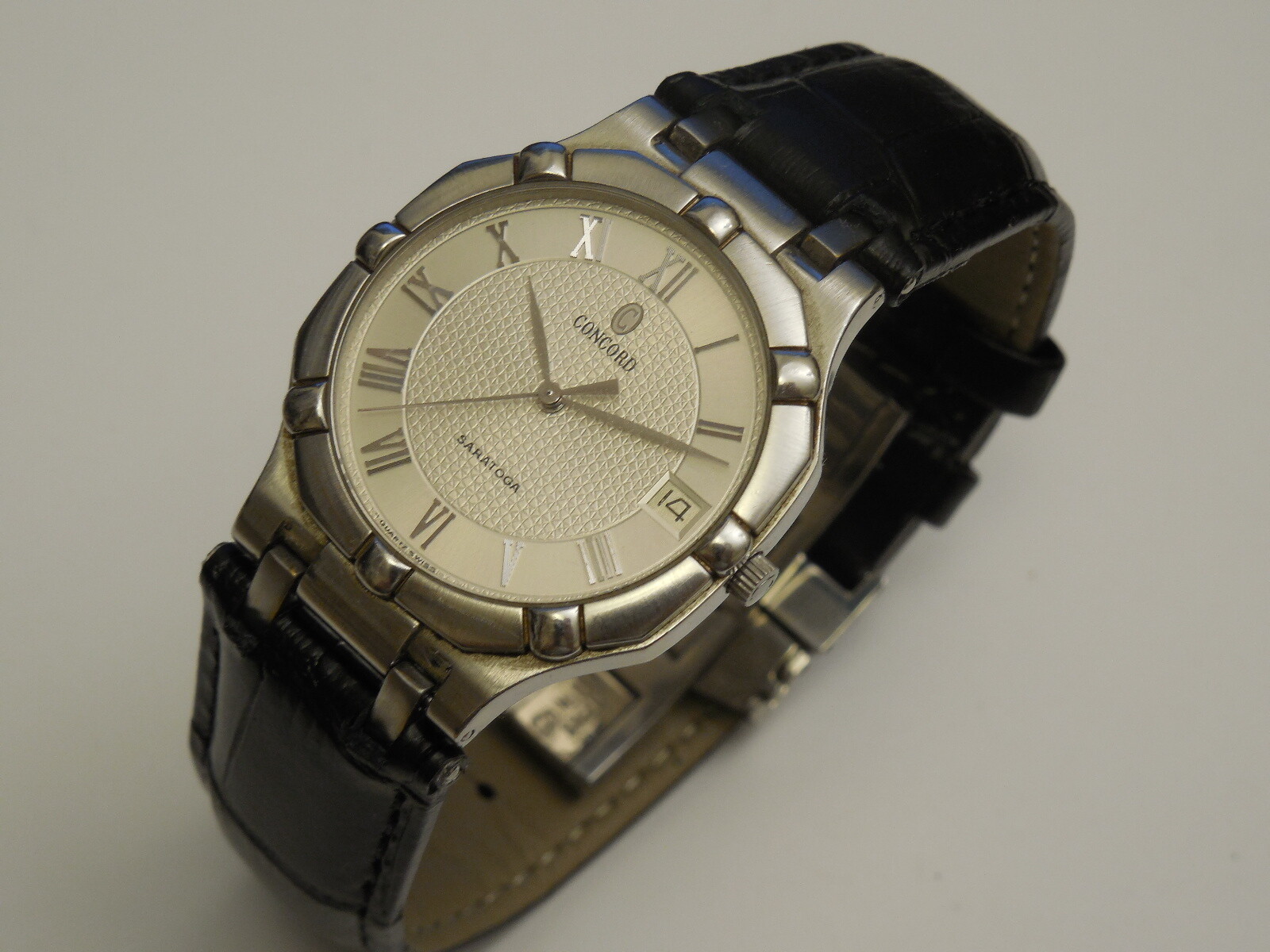 CONCORD SOLID STAINLESS STEEL SARATOGA MEN’S DATE DRESS WATCH 32MM