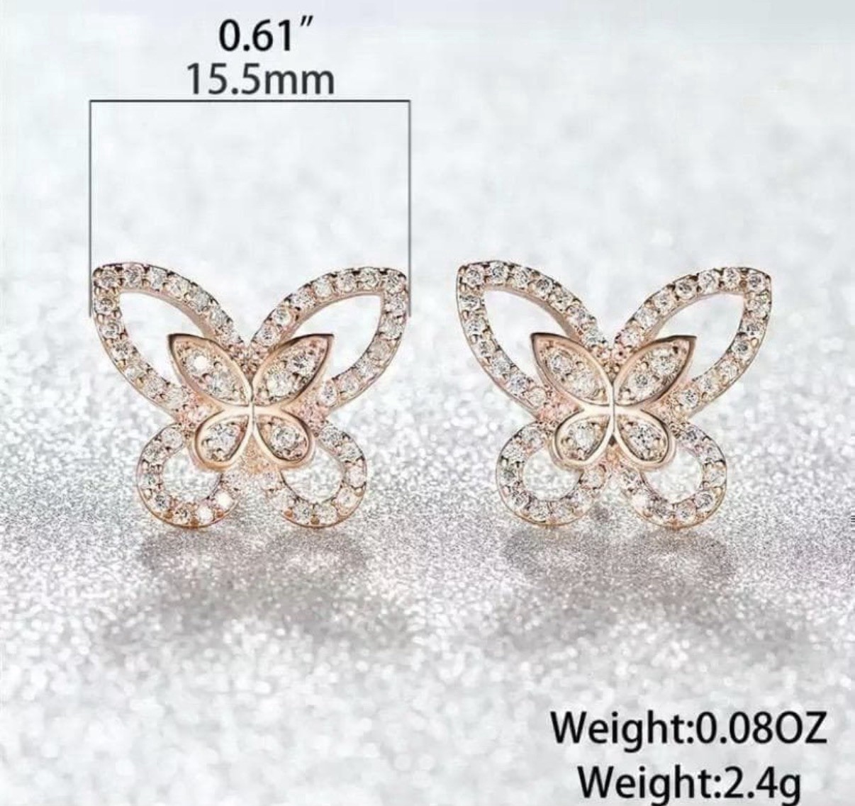 Butterfly Stud Earrings Rose Gold Cubic Zirconia Crystal Fashion Jewelry