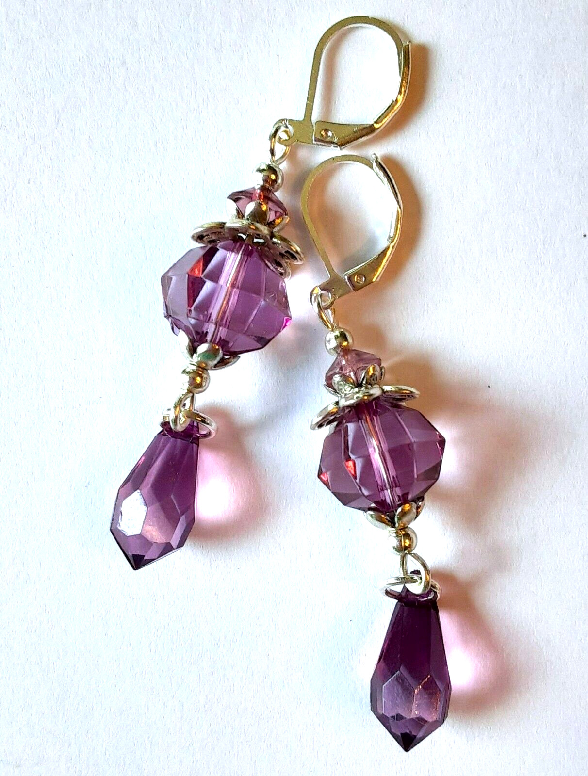 PLUM ACRYLIC CRYSTAL lightweight DANGLE earrings SP LEVER BACK artisan XX