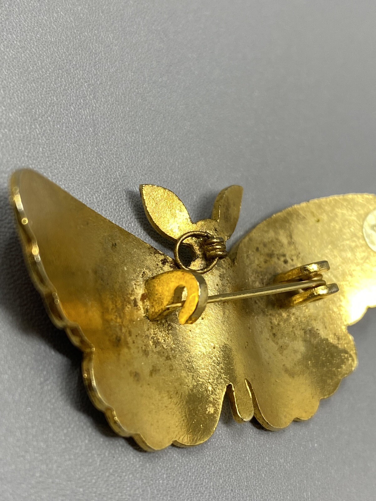 Vintage Cloisonne Butterfly Brooch C Clasp Pendant China Black Yellow Red Enamel