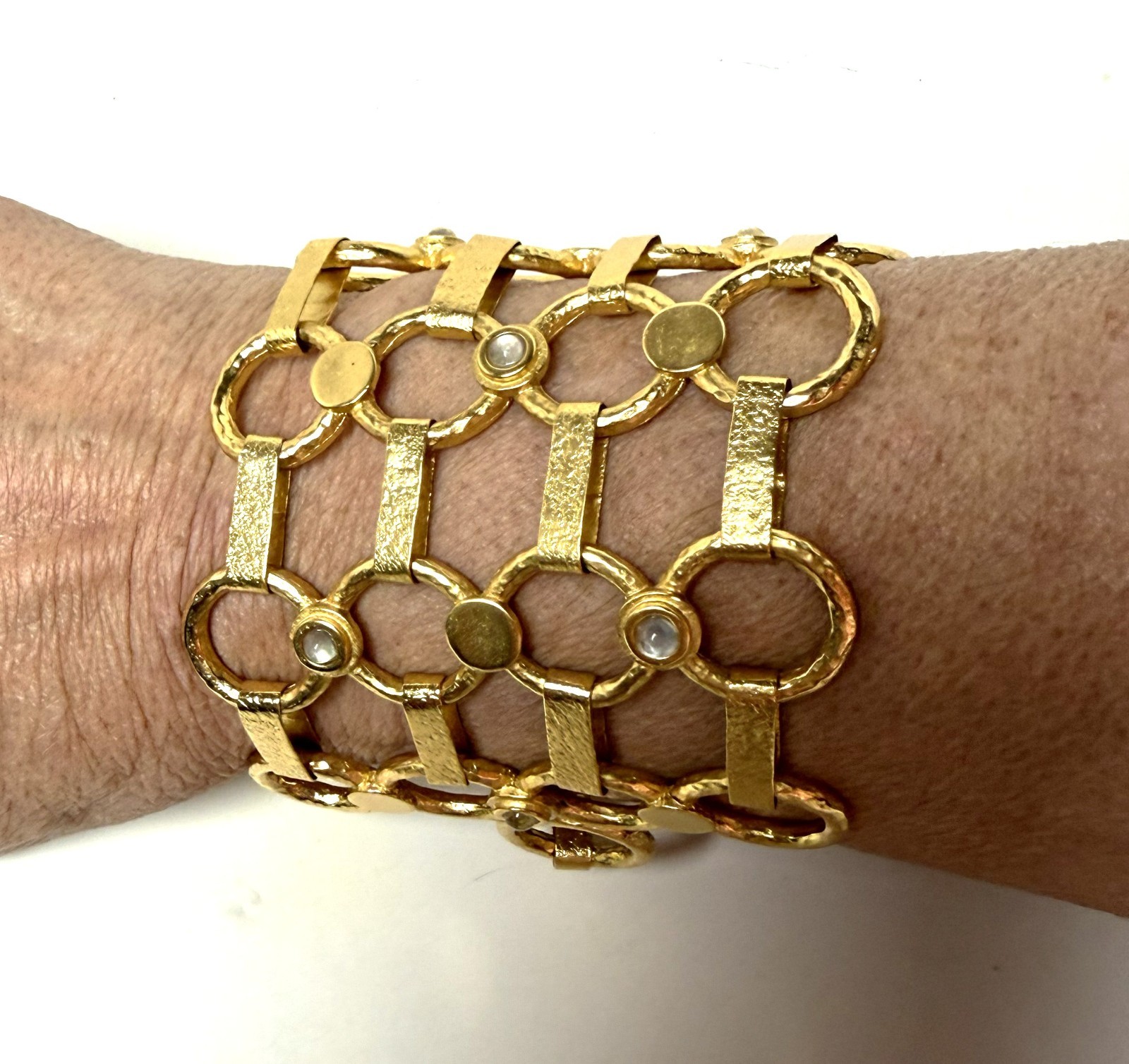 Stephanie Kantis Gold Plated, Clear Glass Cabochon Wide Bracelet